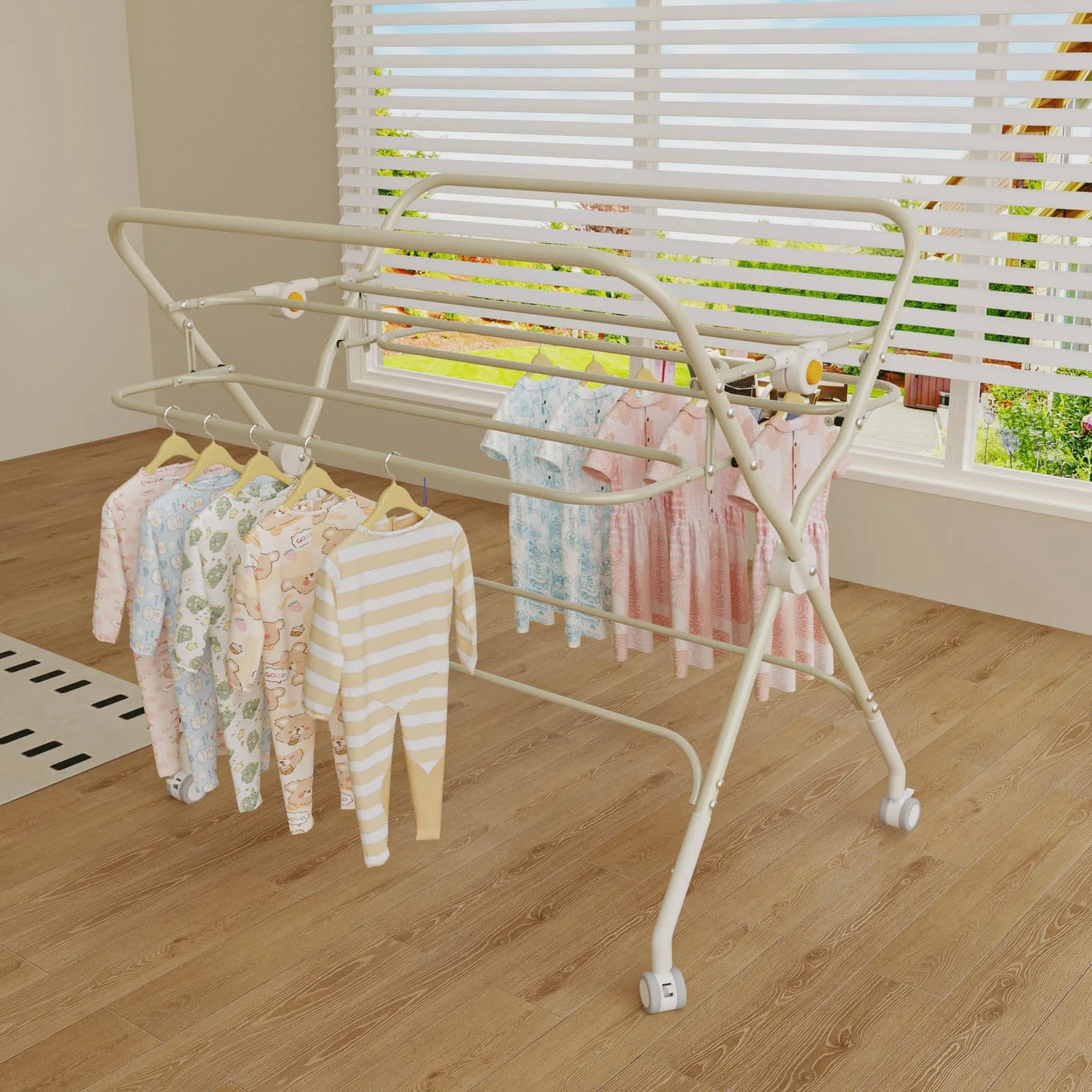 OHMG Table à Langer Pliable avec Panier Latéral et Roulettes, 5 Réglable en Hauteur, 75x68x83-91cm