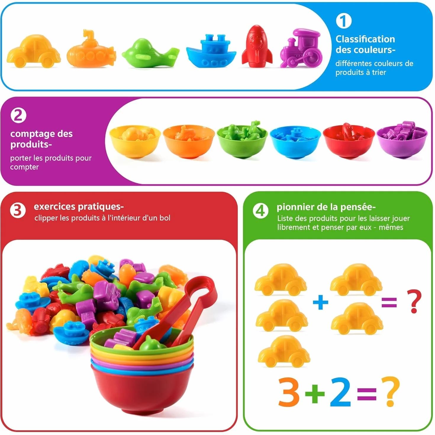 Jeu Éducatif Montessori 47 Pièces Comptage Tri Motricité 2-6 Ans sans BPA Apprentissage Formes