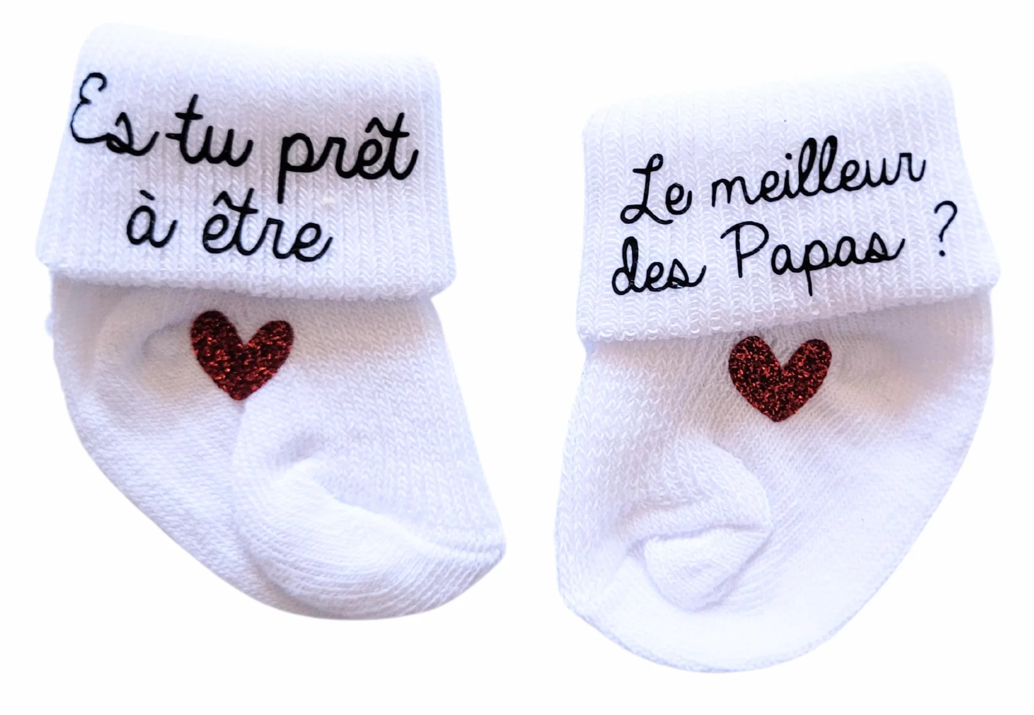 Chaussettes bébé annonce grossesse futur papa thème meilleur des papas petits coeurs rouges