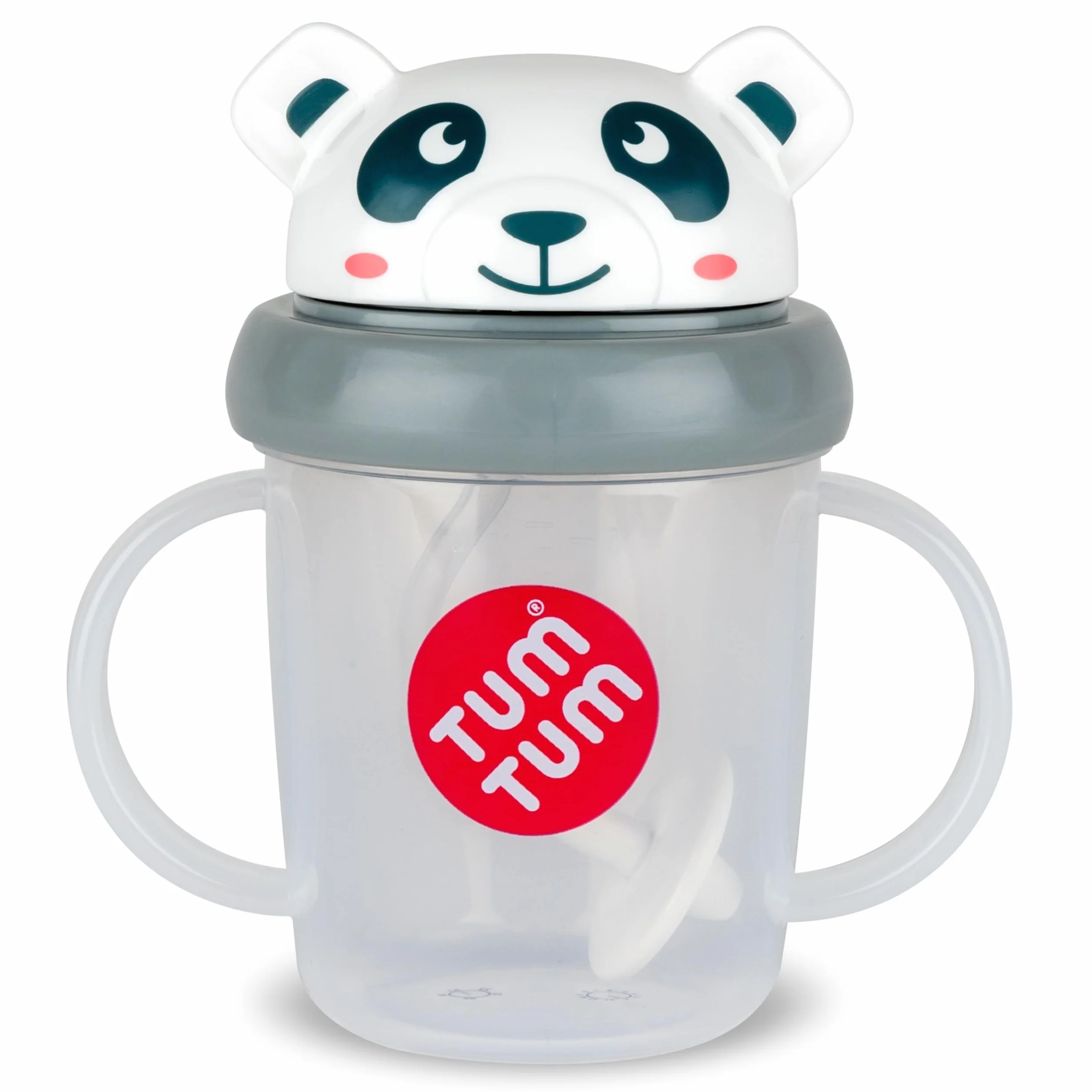 Tasse d’Apprentissage pour Bébé TUM TUM avec Paille Lestée, Anti-fuite, Couvercle Rabattable, Silicone, Pip le Panda 200ml