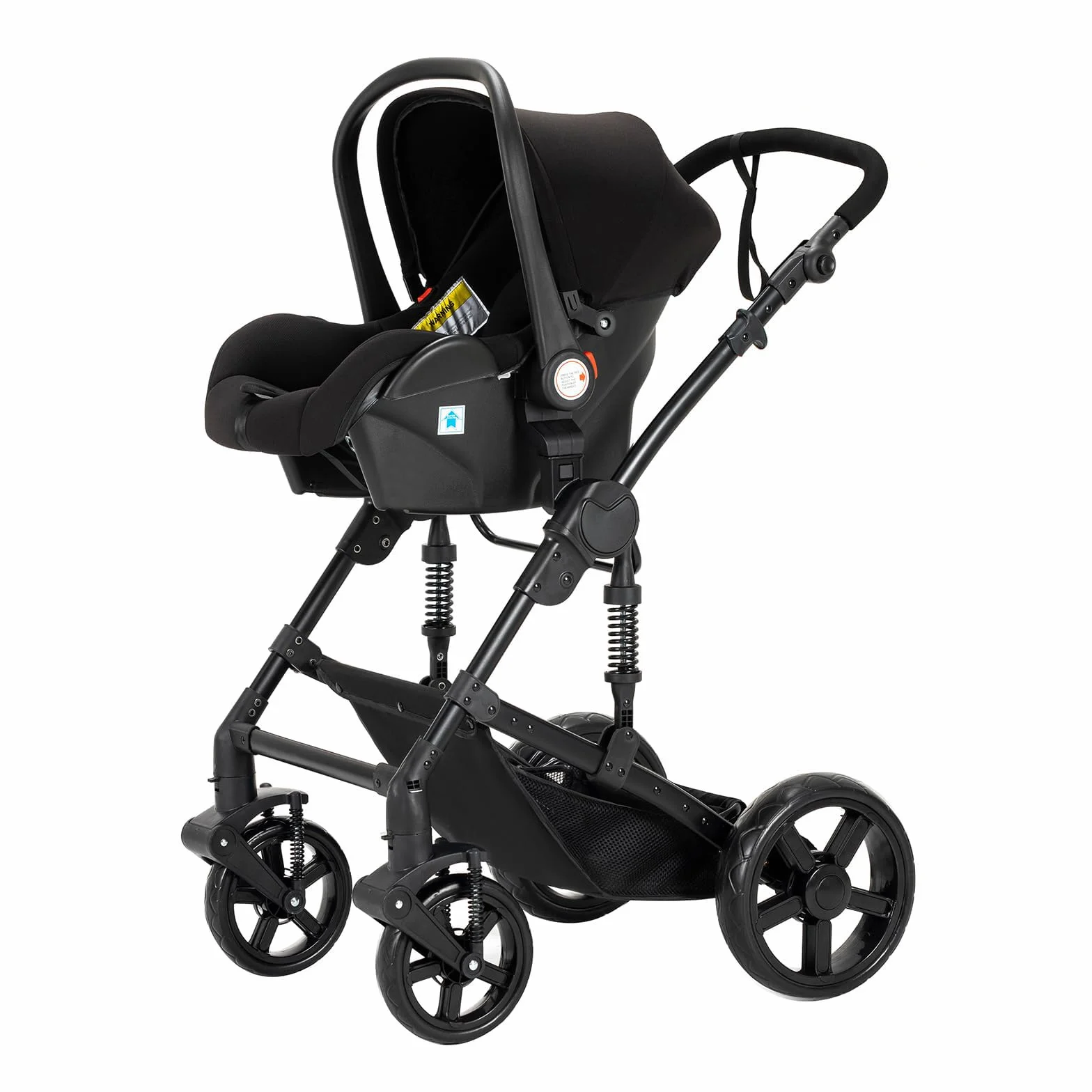 Poussette 3 en 1 avec Double Modes de Poussée Réversibles, Grande Nacelle Confortable, Cadre Aluminium Haute Paysage (588 Black)