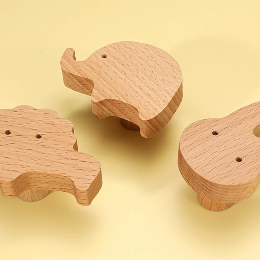 Lot de 4 boutons d'armoire en bois d'animaux - Décoration naturelle pour enfants