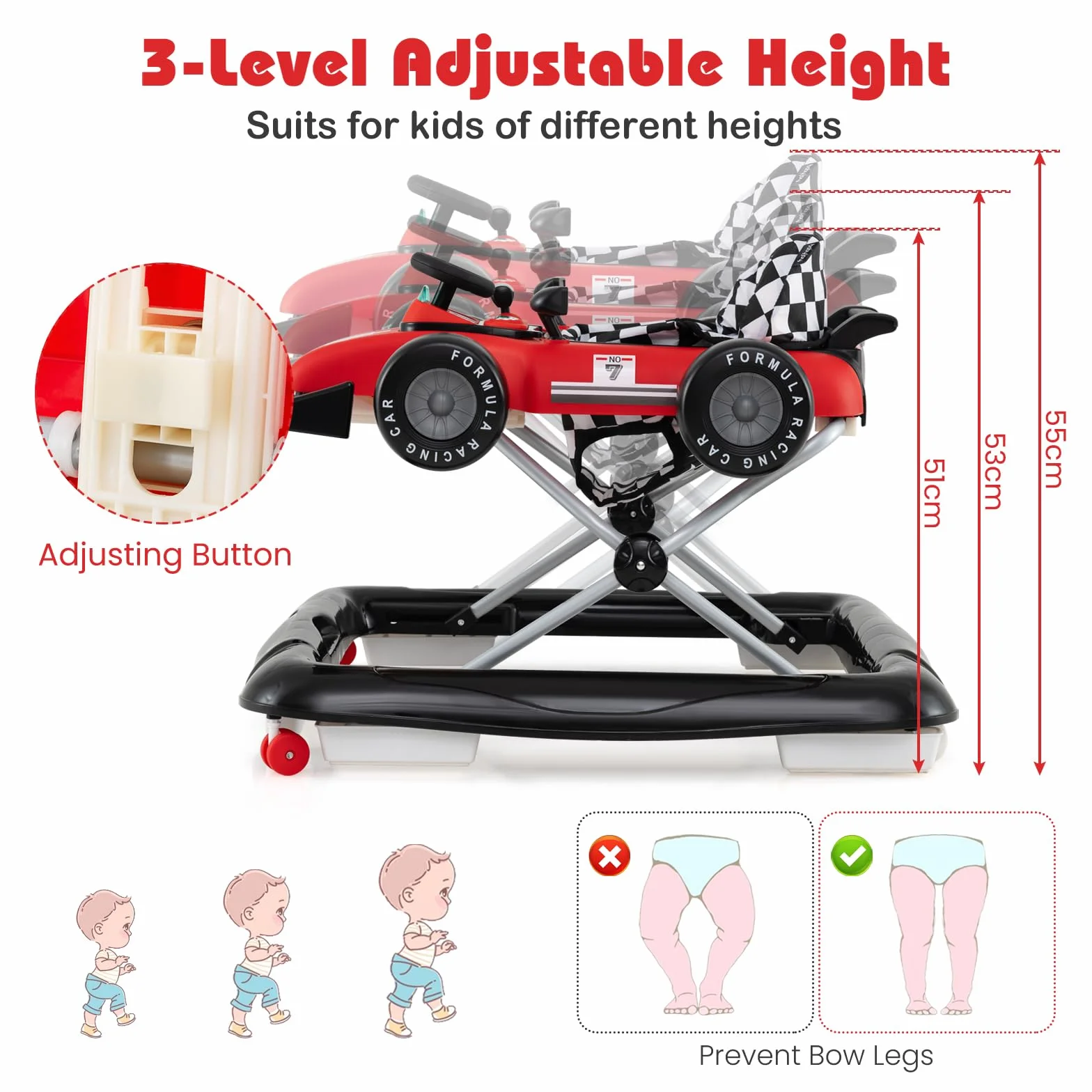LIFEZEAL Trotteur Bébé Evolutif 4 en 1 Pliable avec Roues Universelles, Musique et Lumières, pour 6-18 Mois, Charge 12 kg