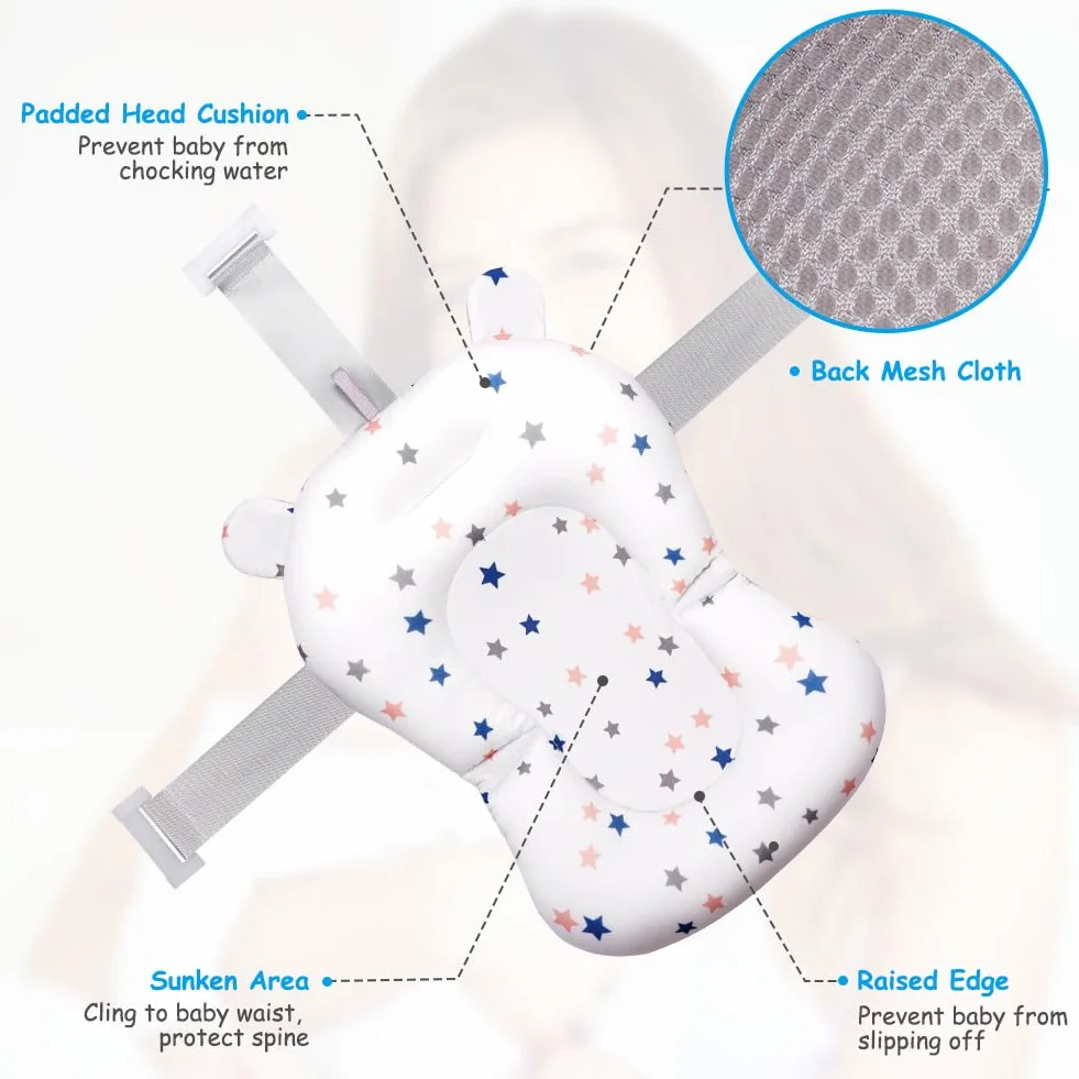 Coussin de Bain pour Nouveau-né, Tapis de Bain Antidérapant Support Siège Pliable Baignoire Bébé 0-18 Mois