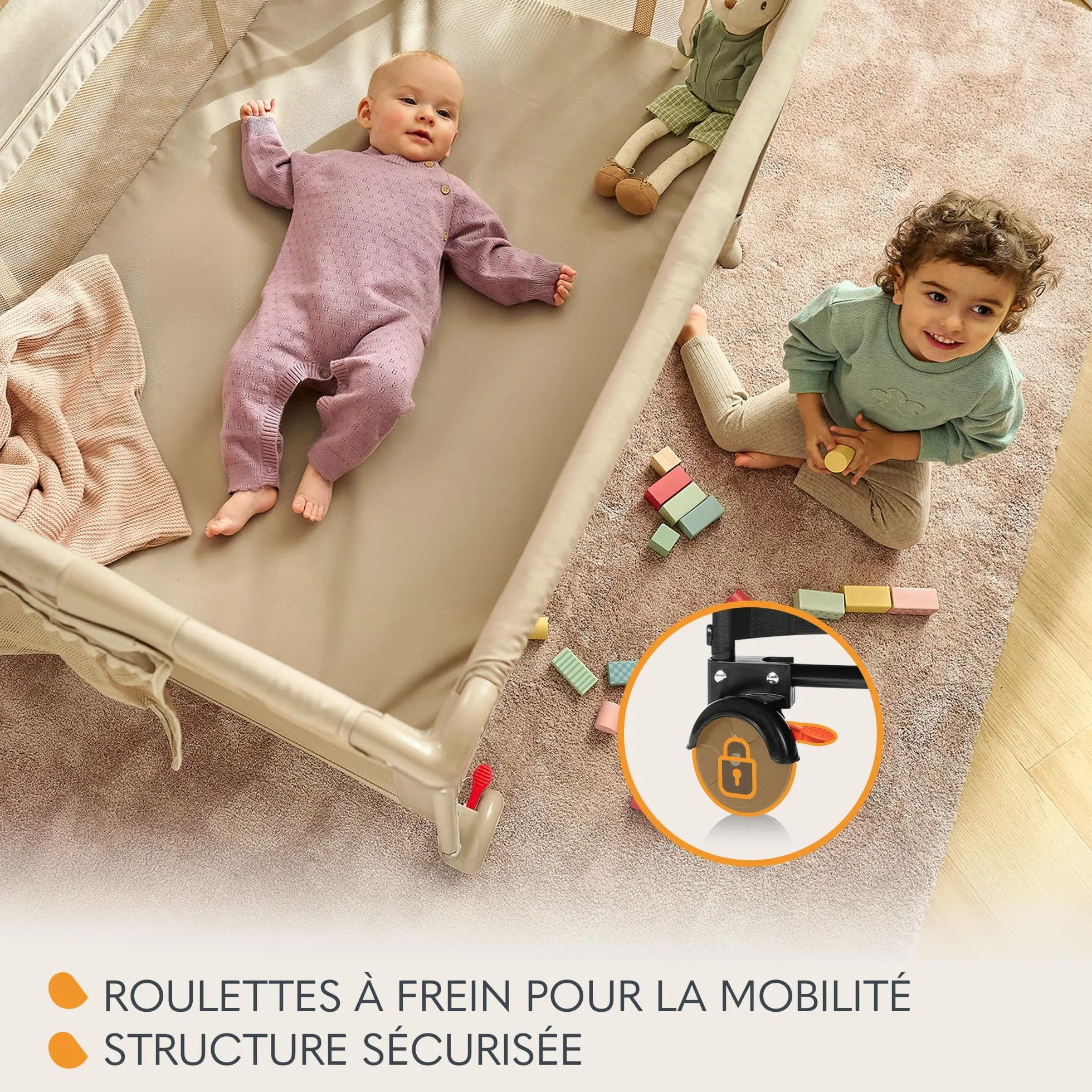 LIONELO LAURA 2en1 Lit de Voyage 15 kg Parc bébé 0-36 mois Matelas Mousse T25 2 Niveaux Hauteur Sac de Voyage Roues Frein Beige