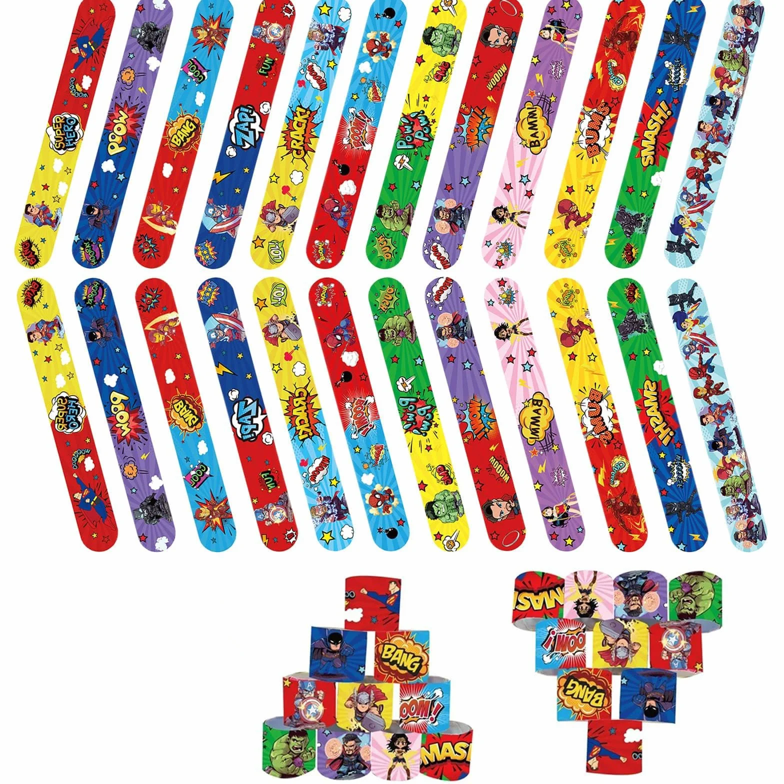 POPOYU 24PCS Slap Bracelet à Claquer Super Héros Enfant Cadeau Filles Garçons