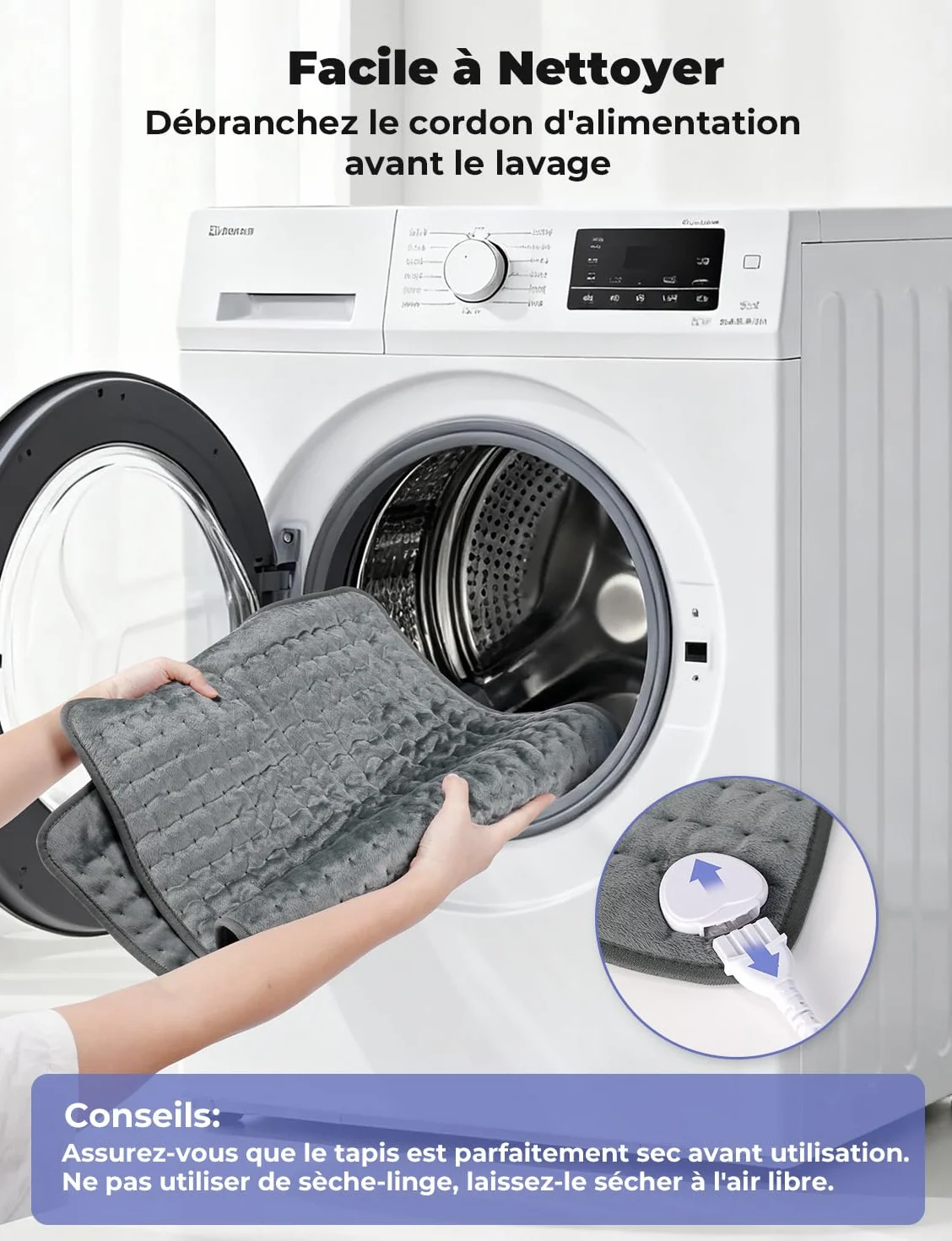Coussin Chauffant Électrique pour Dos Épaules Abdomen 6 Niveaux de Température 4 Minuterie Lavable en Machine Gris Foncé 84 x 43cm
