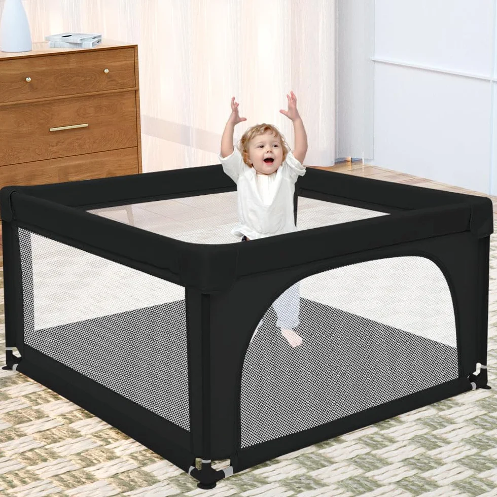 Parc Enfant Modulable Antidérapante 120x120x66 cm Noir