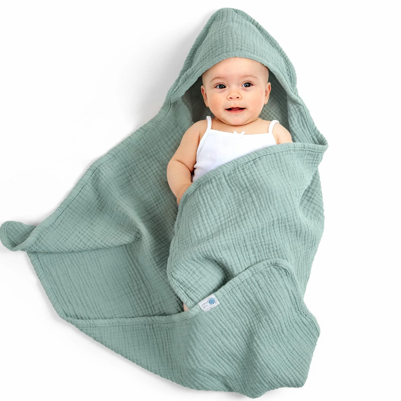 lulumoon Serviette de Bain Bebe 76x76cm Mousseline de Coton Cape de Bain Bebe Douce Absorbante Garde Bebe au Chaud Apres Le Bain 0-18 Mois Vert
