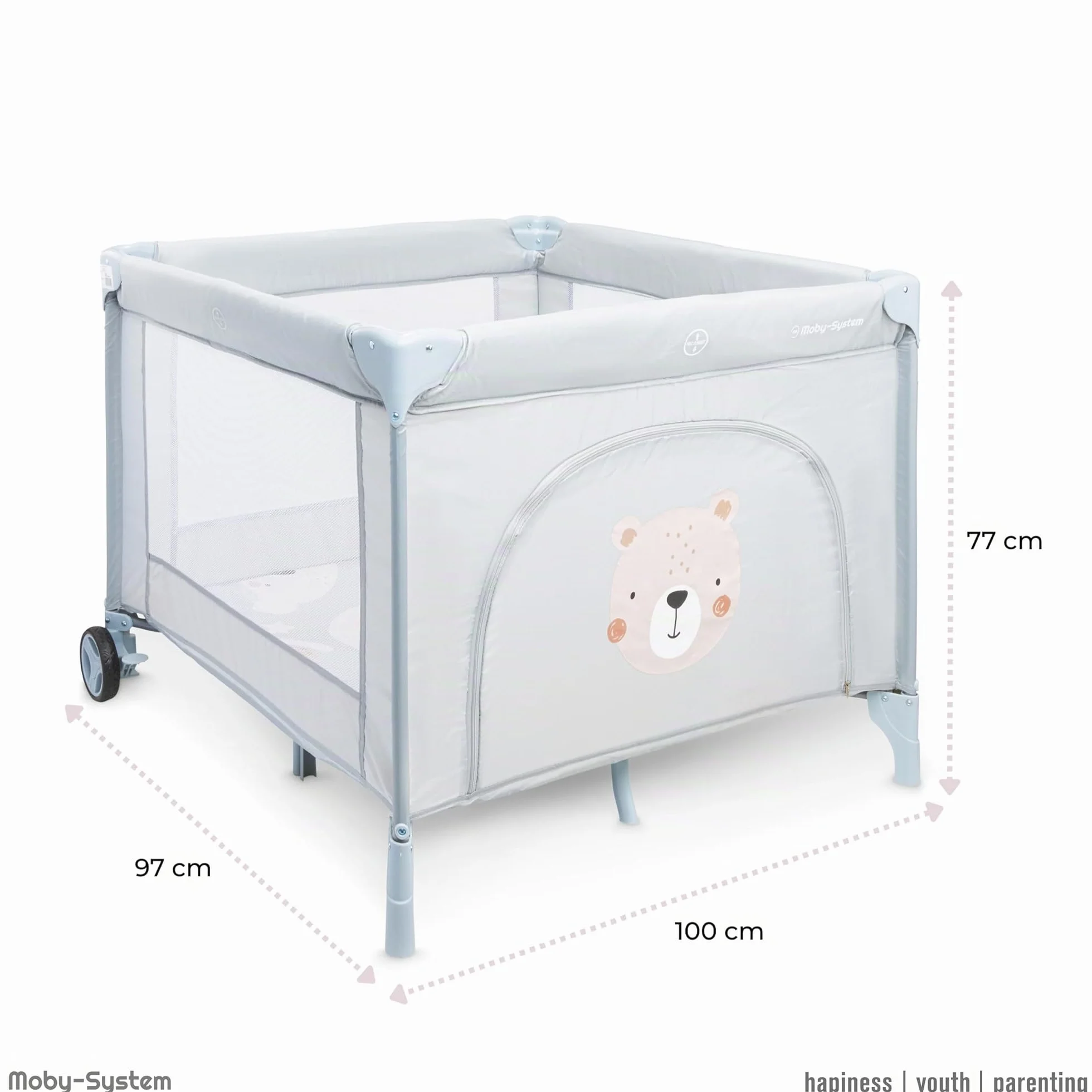 Moby-System Parc Bébé avec Matelas et Sac de Transport - Lit Parapluie Pliable, 97 x 100 x 77 cm