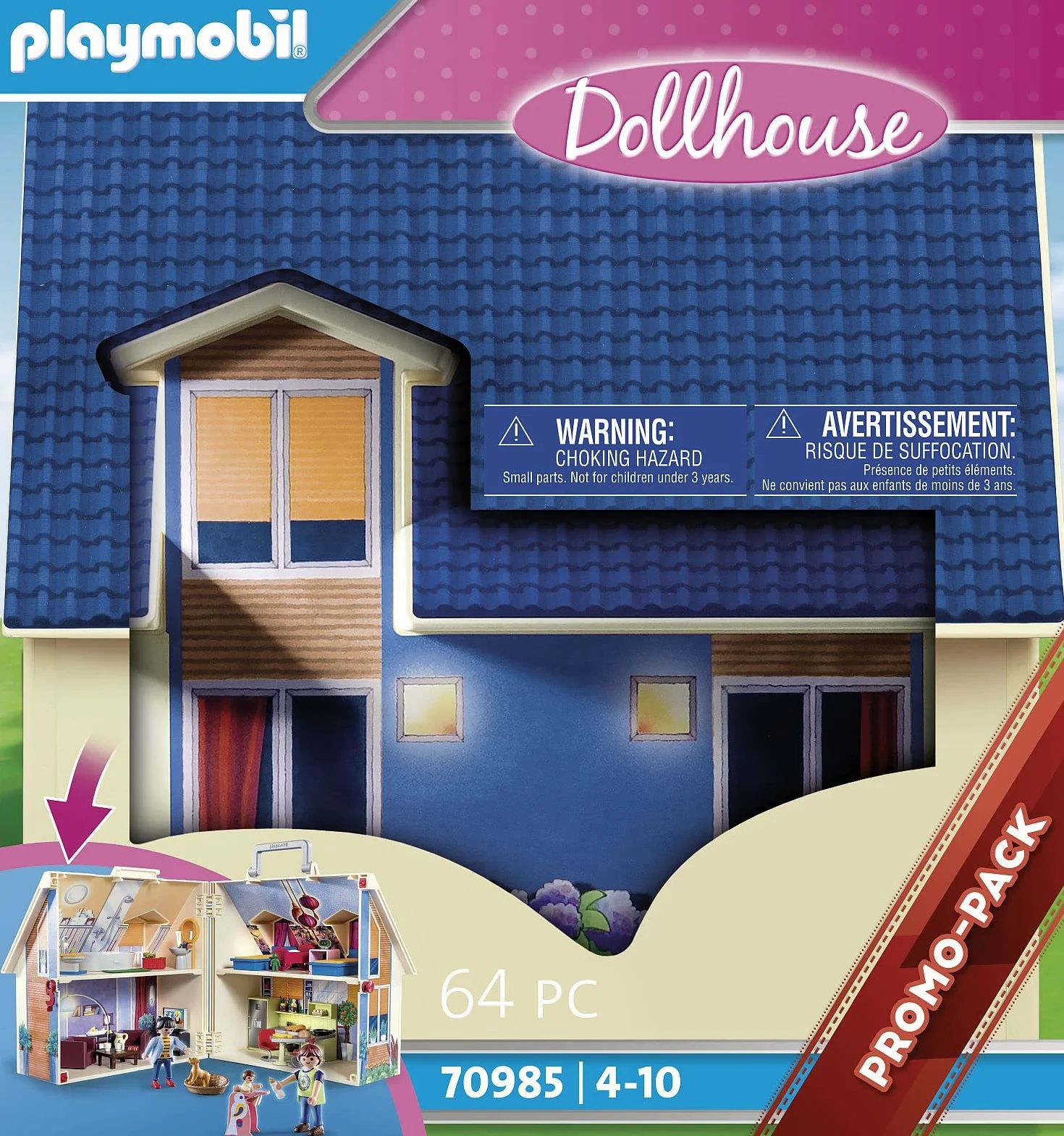 Playmobil 70985 Maison Transportable - Dollhouse avec Trois Personnages, Salle de Bains, Chambre, Salon et Cuisine - Dès 5 Ans
