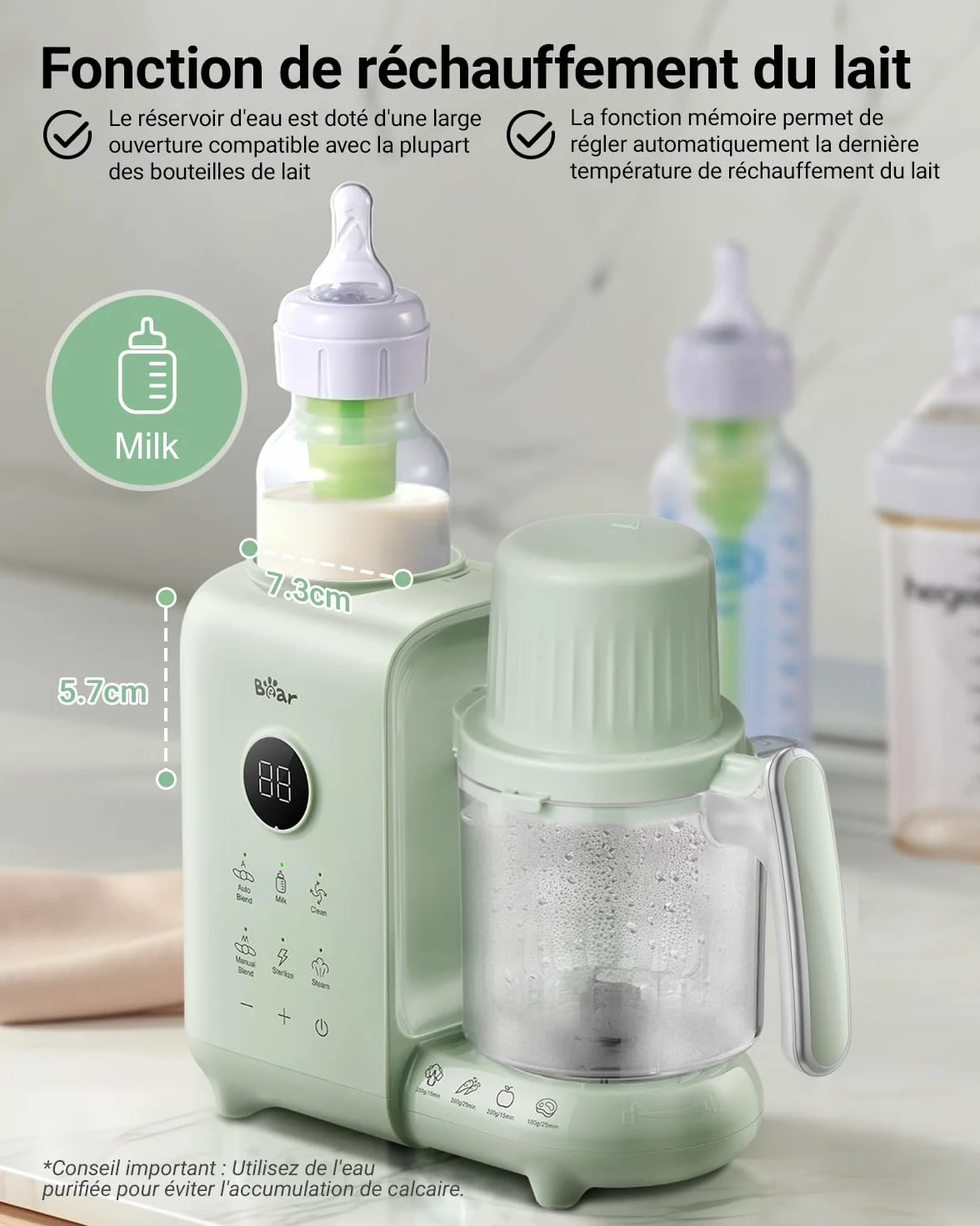 Robot Cuiseur Mixeur Bébé 500ml Panier Vapeur Multifonctions Automatique Sans BPA