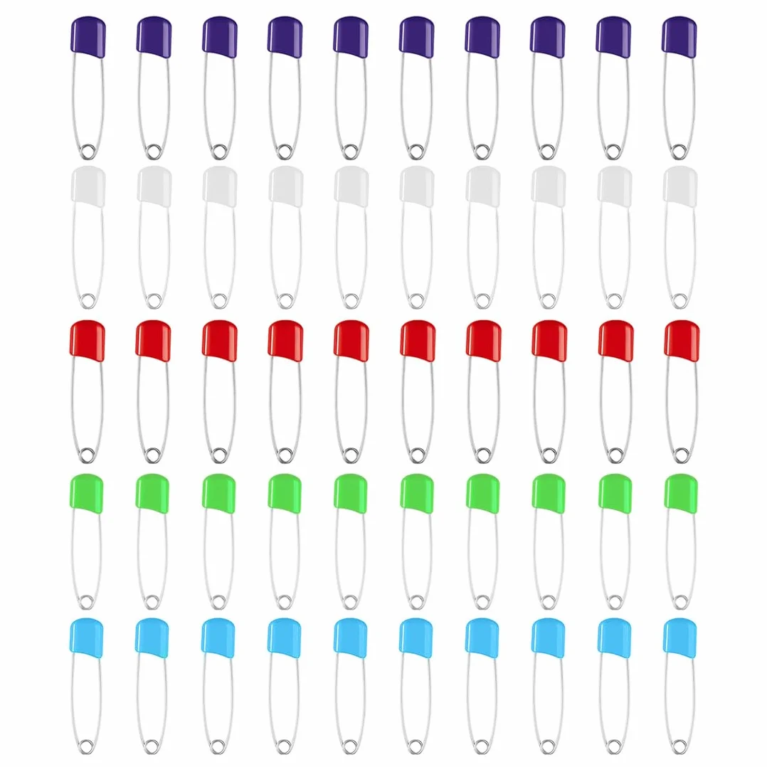 Épingles de Sûreté en Acier Inoxydable XPEX 50 Pièces 5 Couleurs avec Verrou de Sécurité