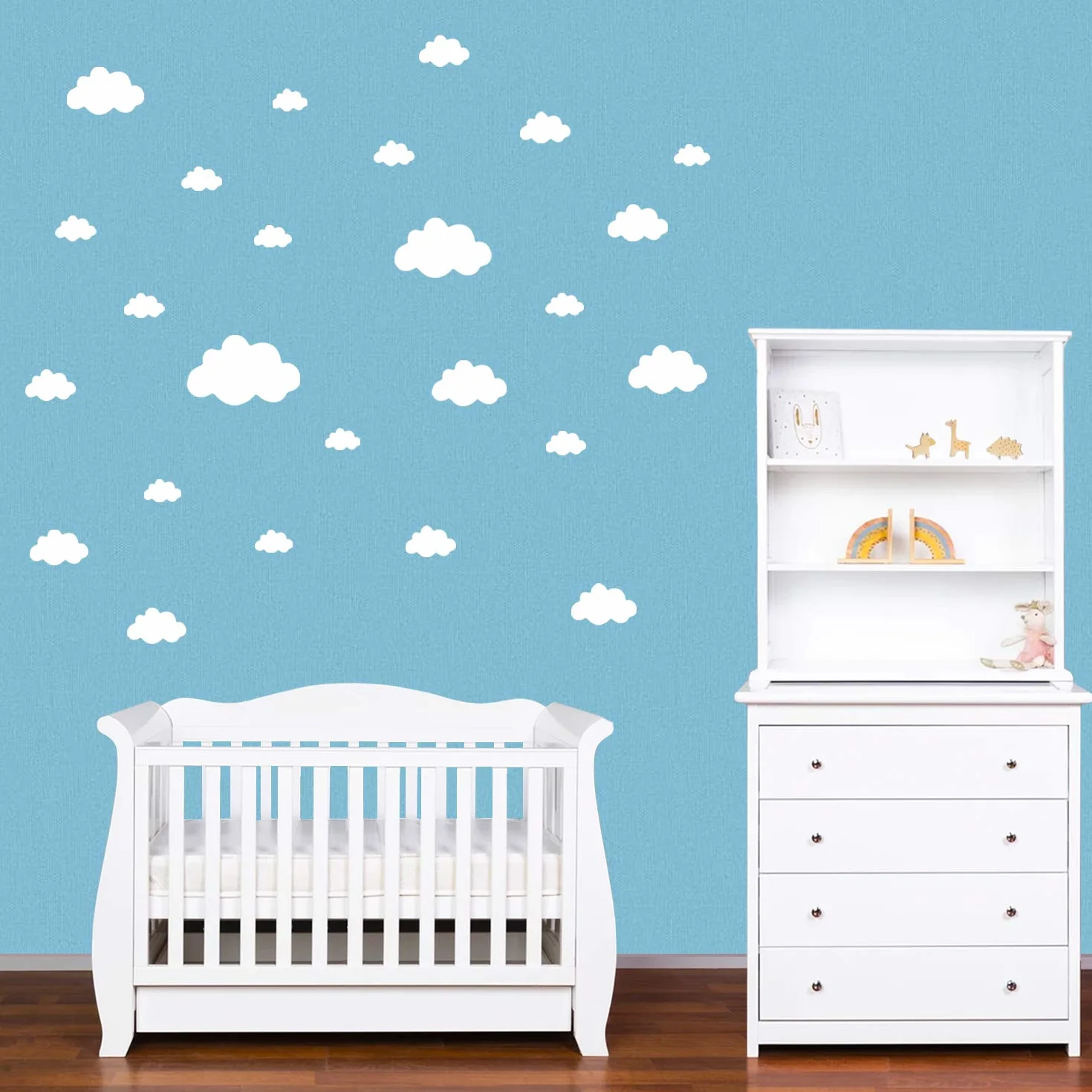 PREMYO Set 30 Stickers Muraux Nuages Décoration Murale Chambre Bébé Blanc