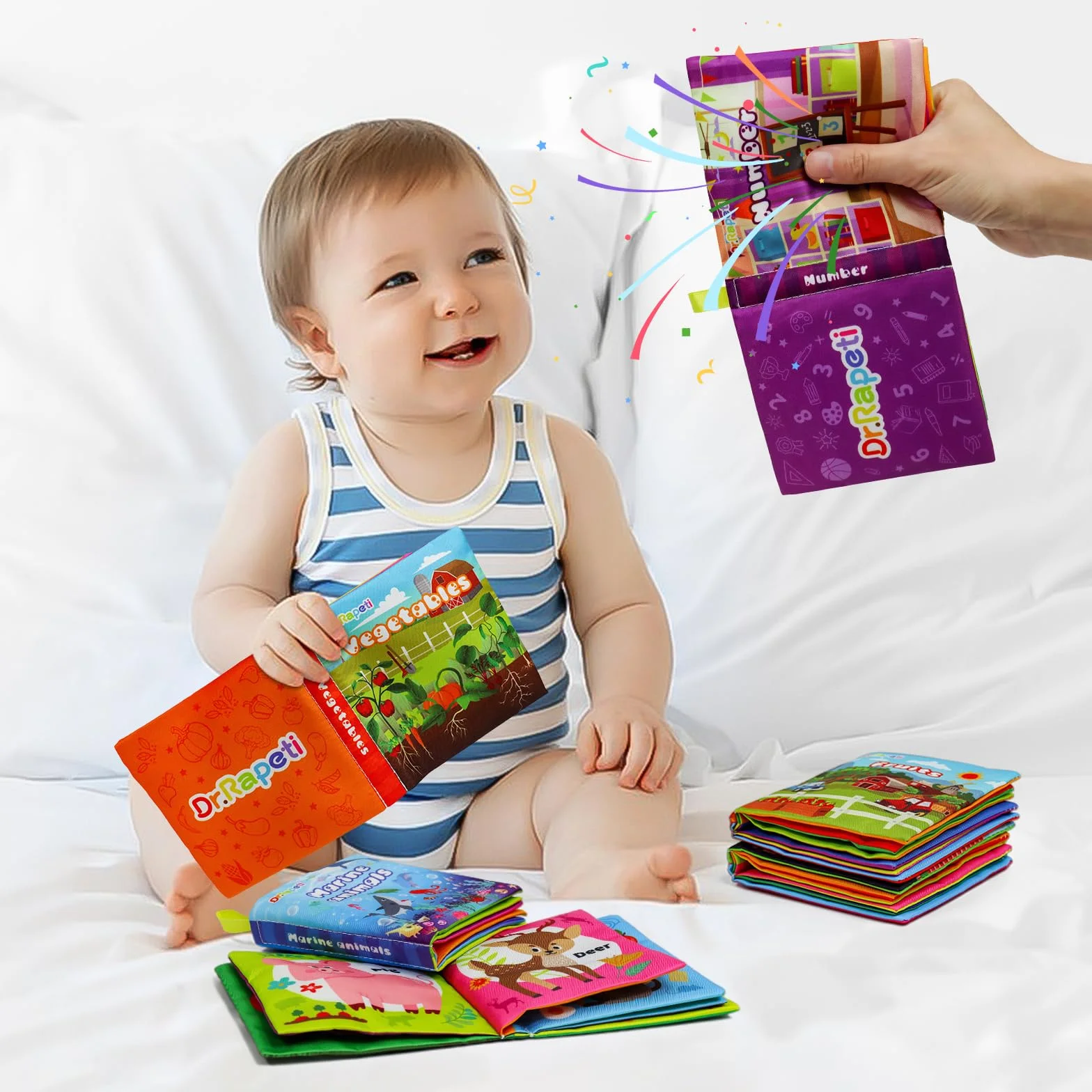 Dr.Rapeti Lot de 6 Livre Bebe en Tissu Doux, Livres D'éveil Sensoriel Sonore pour Enfants (Anglais)