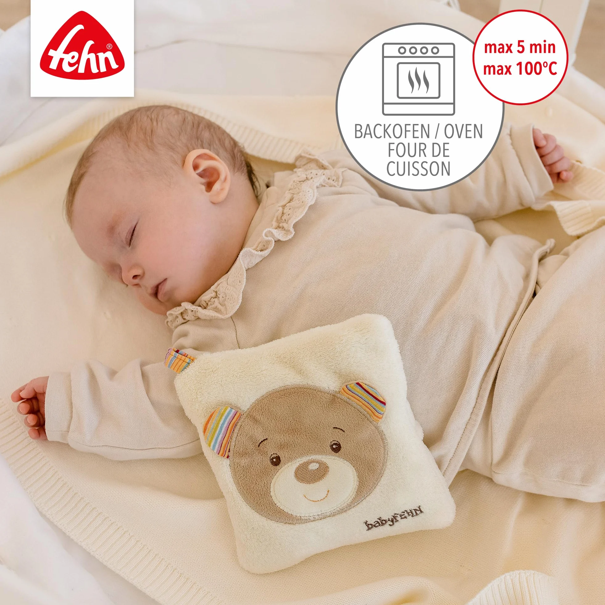 Fehn Coussin de noyaux de cerise ours - Sac chaud et froid amovible pour bébés 0 mois+