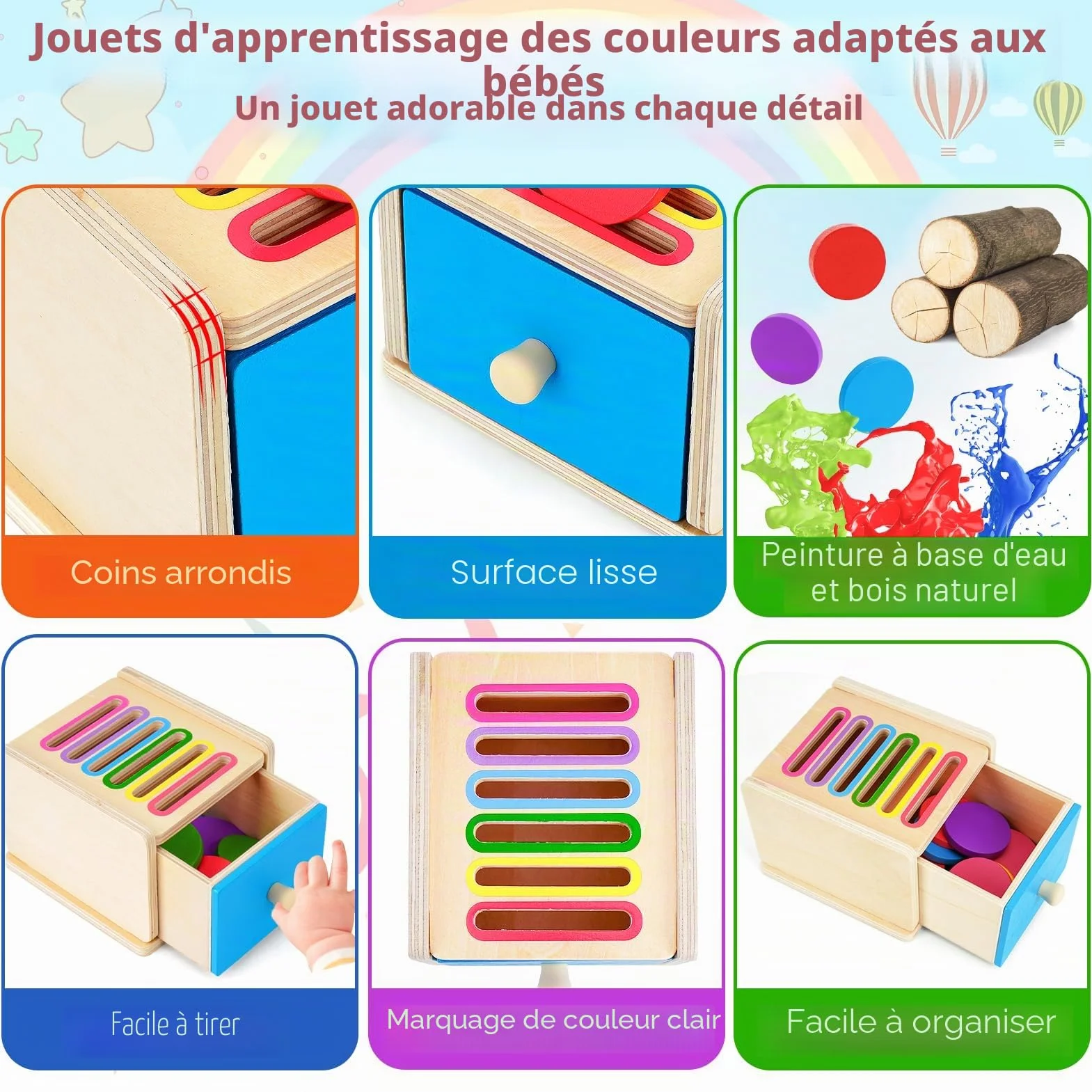 Jouet Bebe 1 2 3 Ans, Jeux Montessori Educatif Apprendre Les Couleurs, Cadeau Fille Garçon Anniversaire Noel