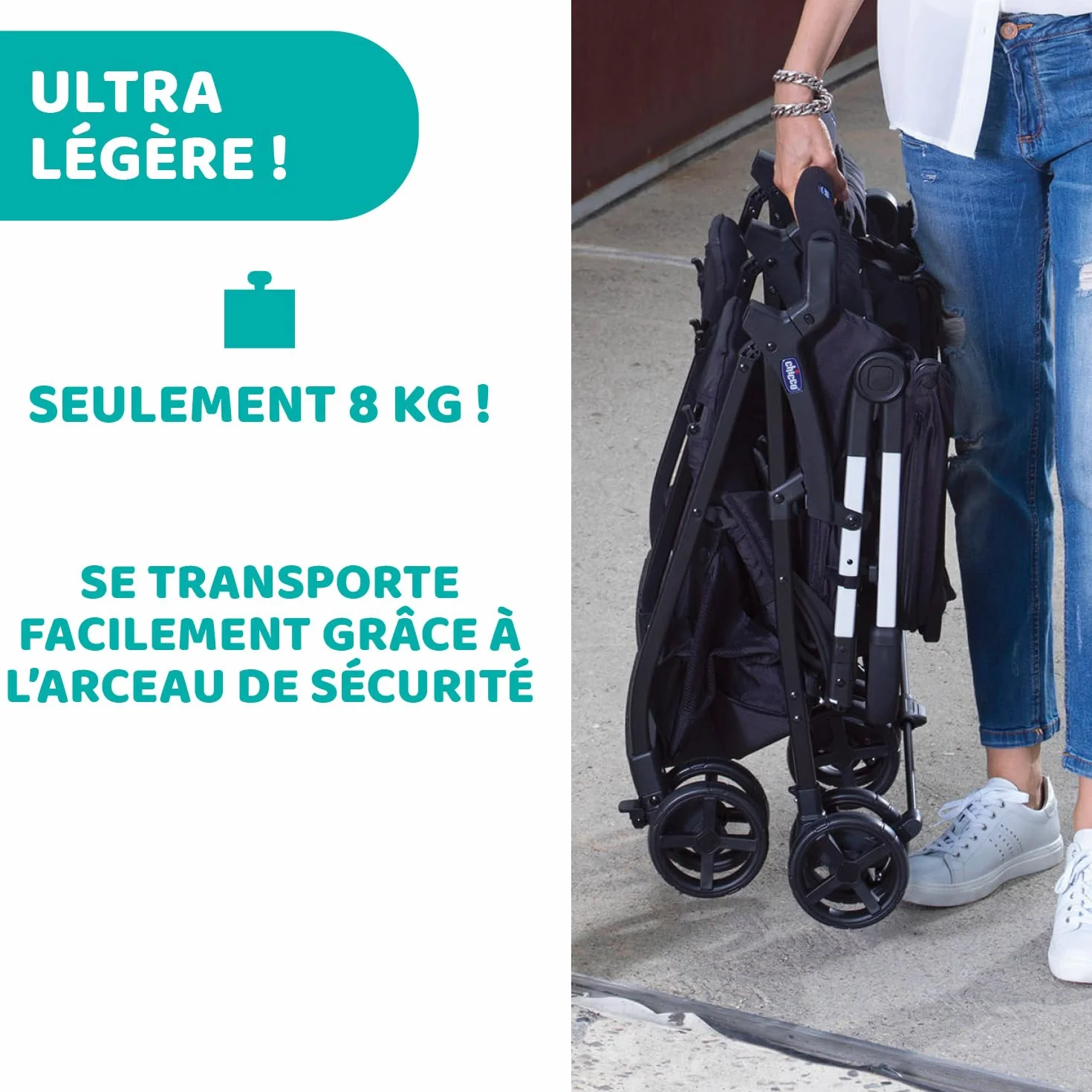 Chicco OHlalà Poussette Double Tandem Légère Pliable Jumeaux 15 kg Noir