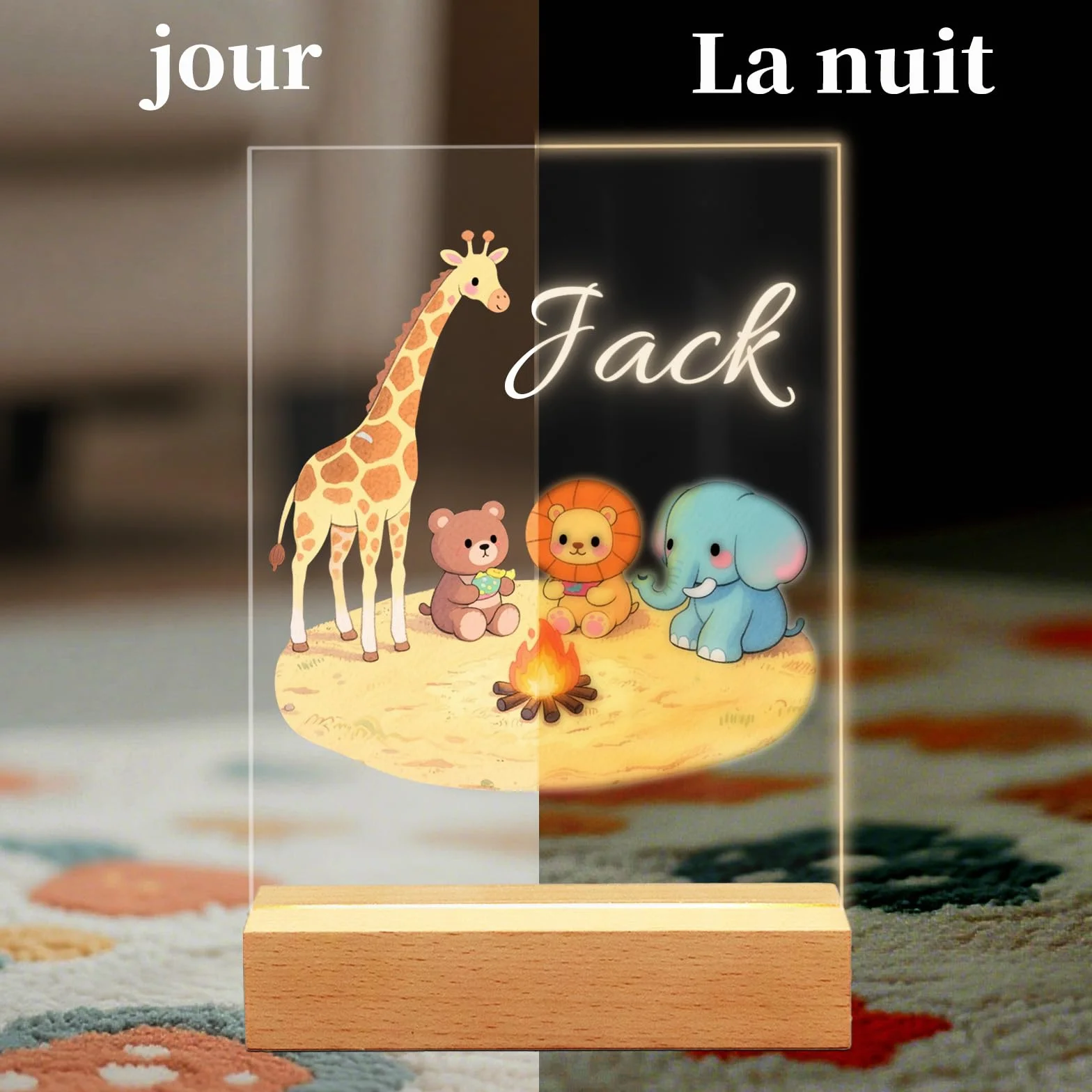 Lampe de Chevet Personnalisée pour Enfant, Cadeau Bébé, Souvenir de Baptême