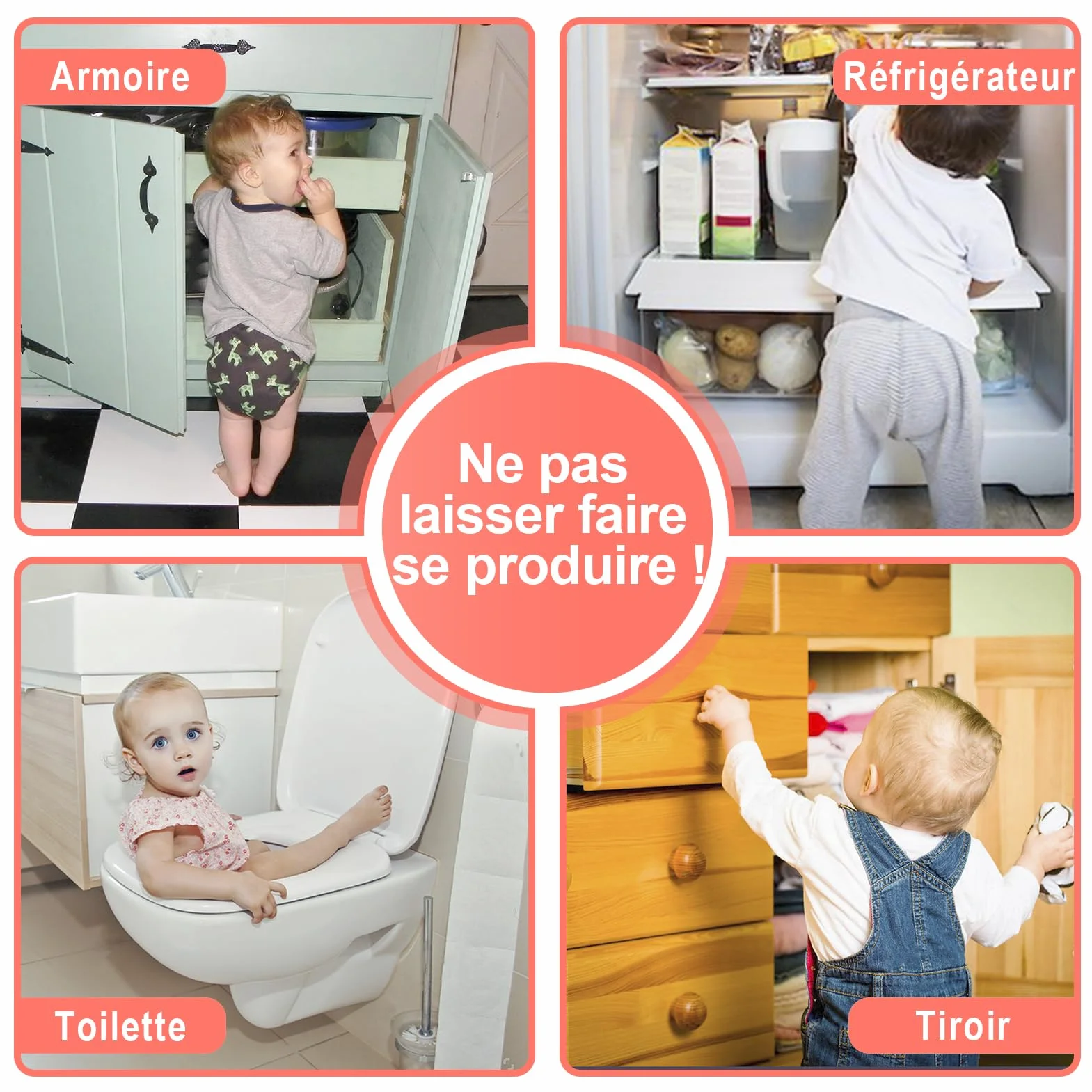 REDTRON Lot de 6 Bloque tiroir sécurité enfant bébé, Verrouillage amélioré, Blanc, sans outil pour tiroir four toilettes réfrigérateur