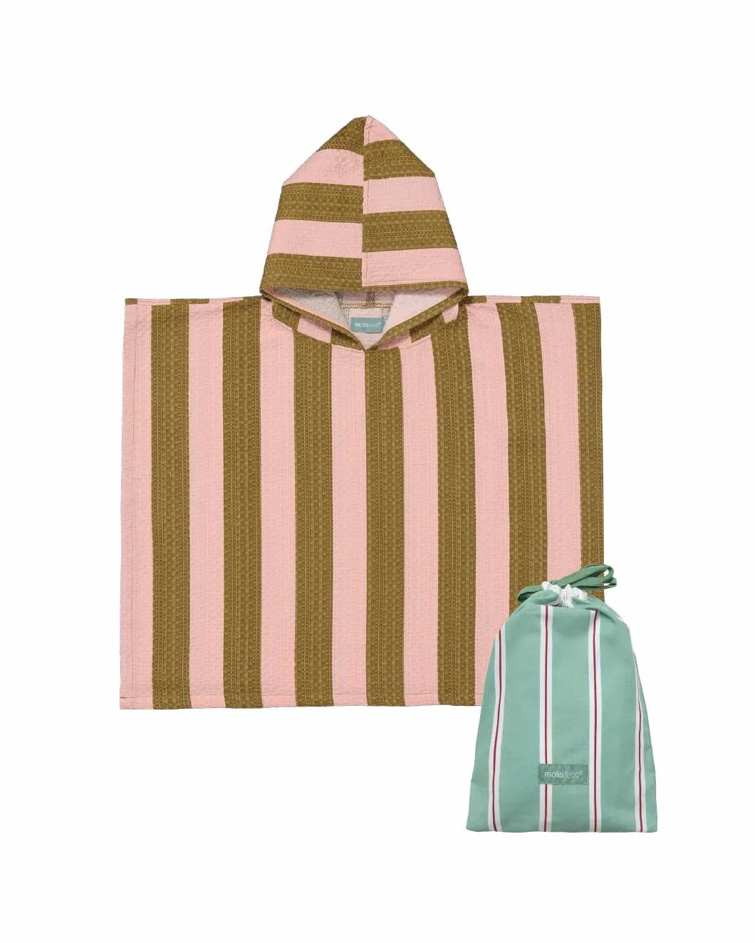 Poncho de Bain pour Enfants Serviette de Plage à Capuche KHAKI & ROSE STRIPES