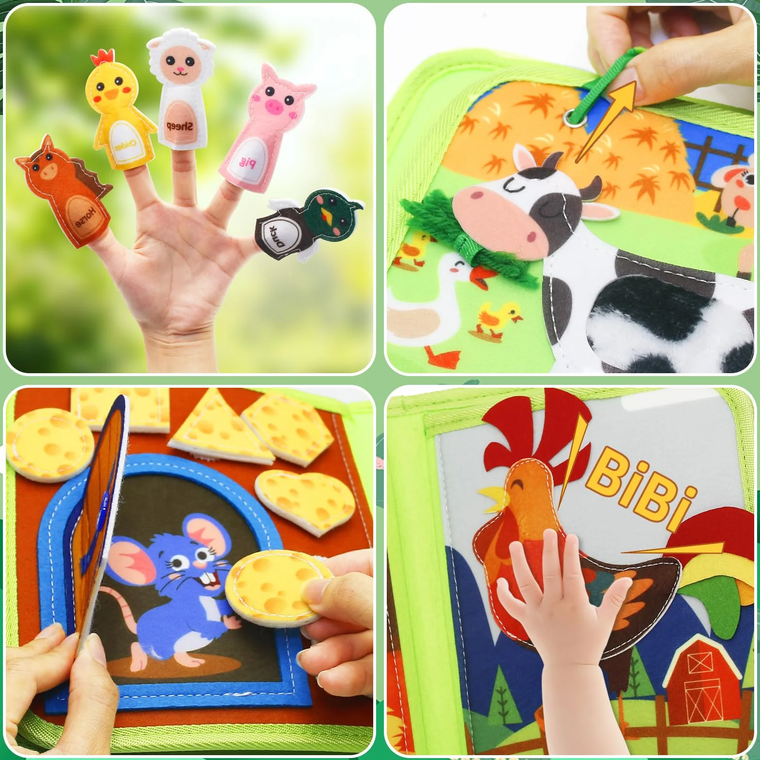 Busy Board 1 an Livre d'activités en feutre DIY Jouet éducatif préscolaire vert