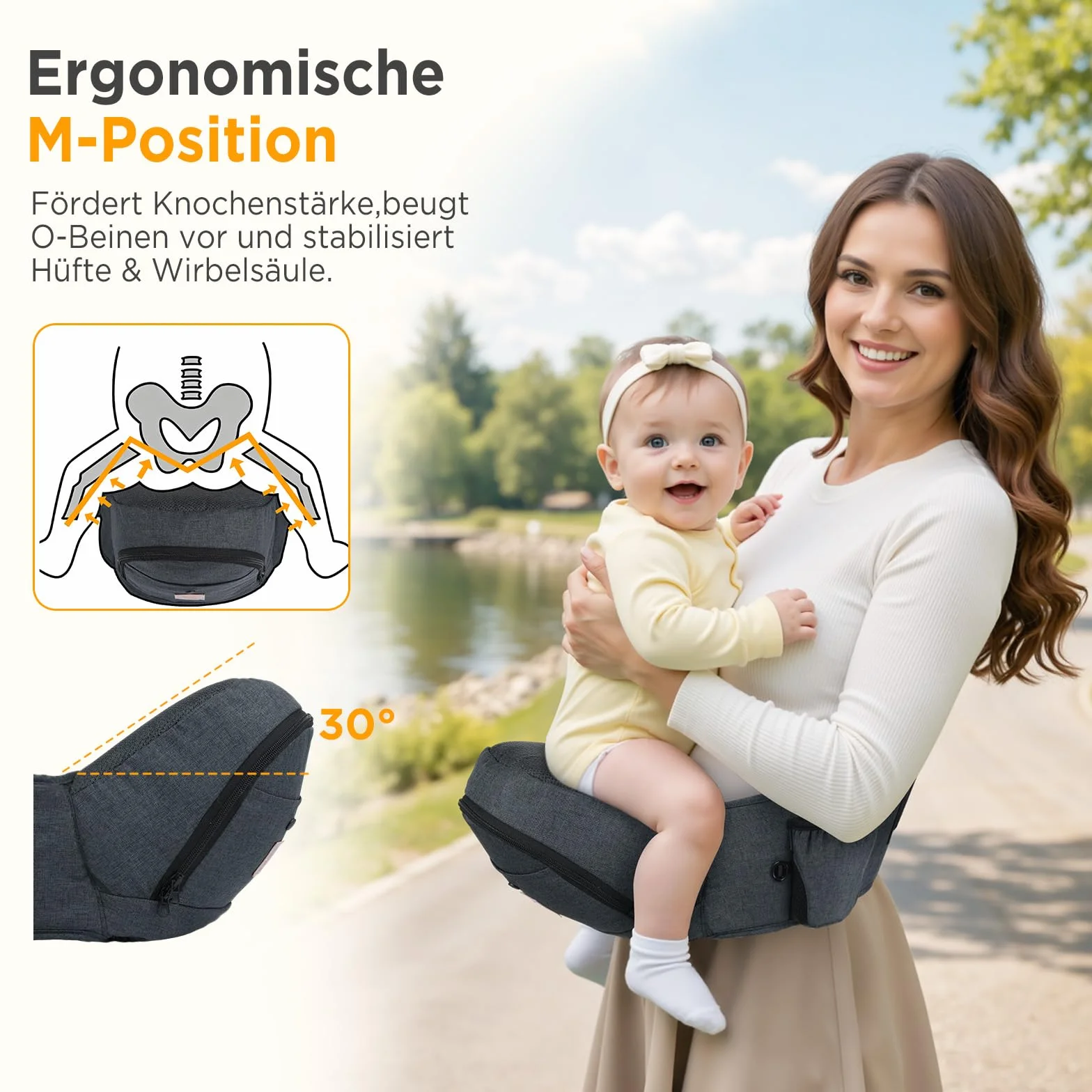 GAGAKU Porte-bébé Siège de Hanche Ergonomique pour Enfants 0-36 Mois Gris Foncé