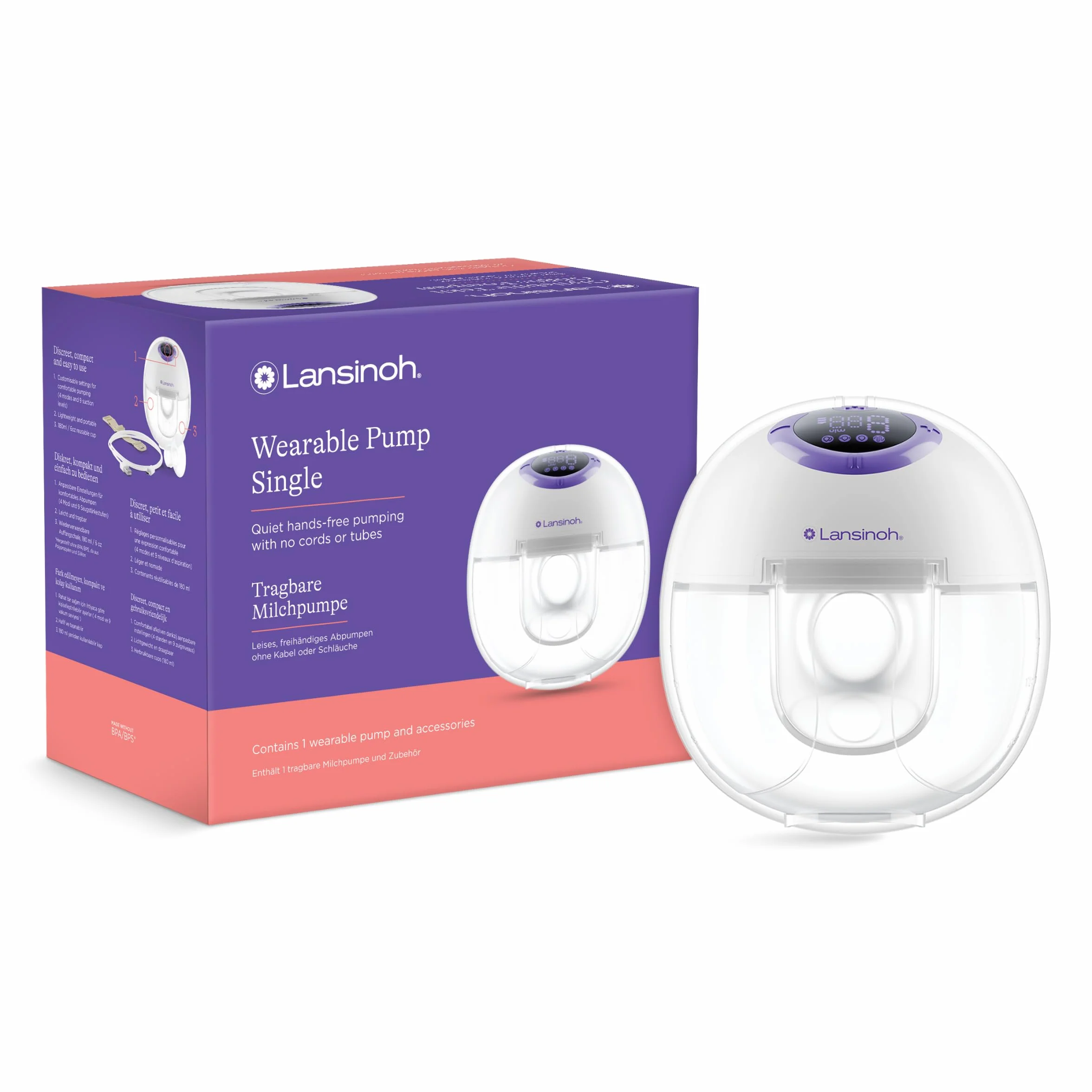 Lansinoh Tire-lait Mains-libres Simple Portable Léger Sans Fil, Aspiration Réglable Modes & Niveaux, Sans BPA