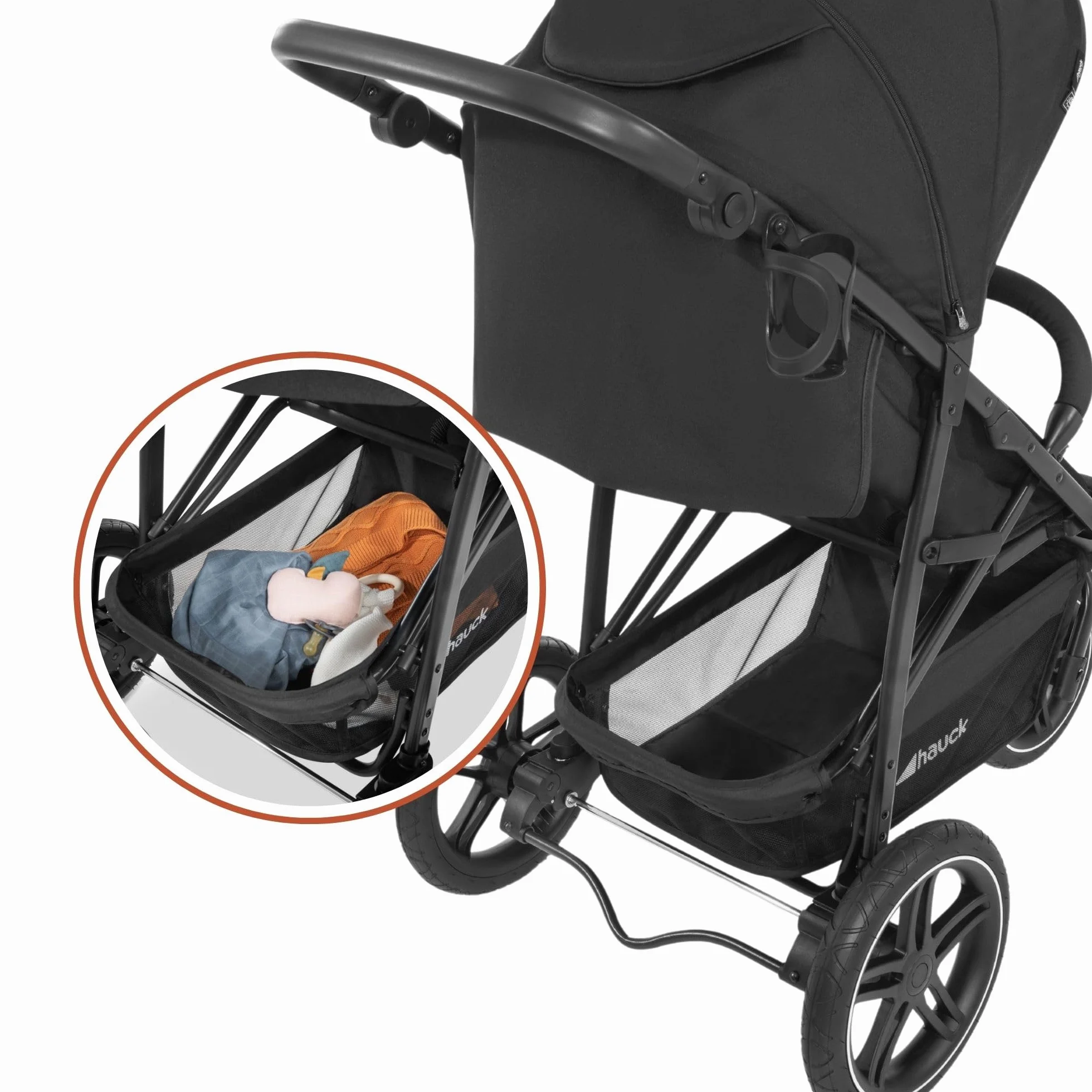 Hauck Poussette 3 Roues Rapid 3R, Pneus Caoutchouc, Suspension, Position Allongée, 22 kg, Protection UV 50+, Pliable, Guidon Réglable, Noir
