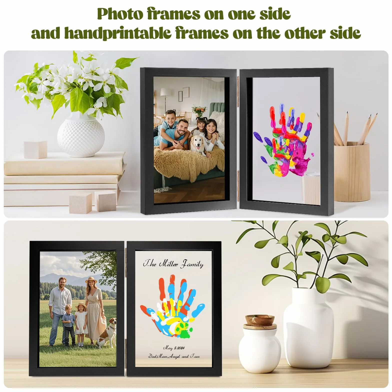 Nabance Empreinte Main Famille 4 Plaques Plexiglas 5 Couleurs Pigments Cadre Empreinte Famille Noir