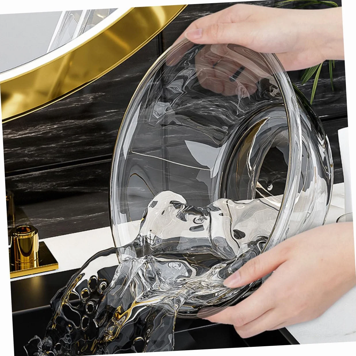 Vasque en Plastique Transparent Bassin de Lavage pour Visage Shampoing Seau Lavabo Salle de Bain
