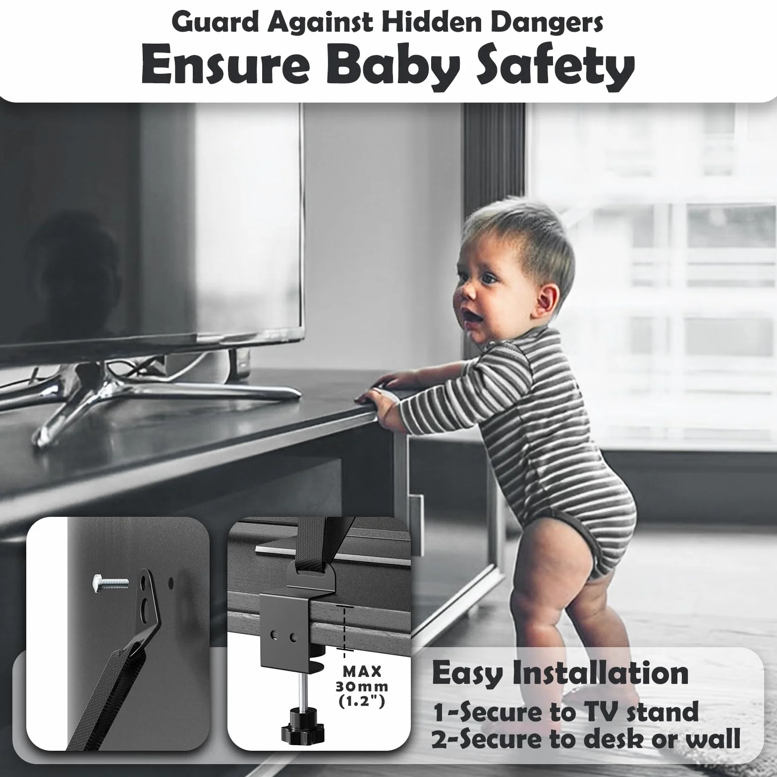 Joythink Sangle de sécurité anti-basculement pour TV et meubles - Réglable - Fixation VESA - Noir