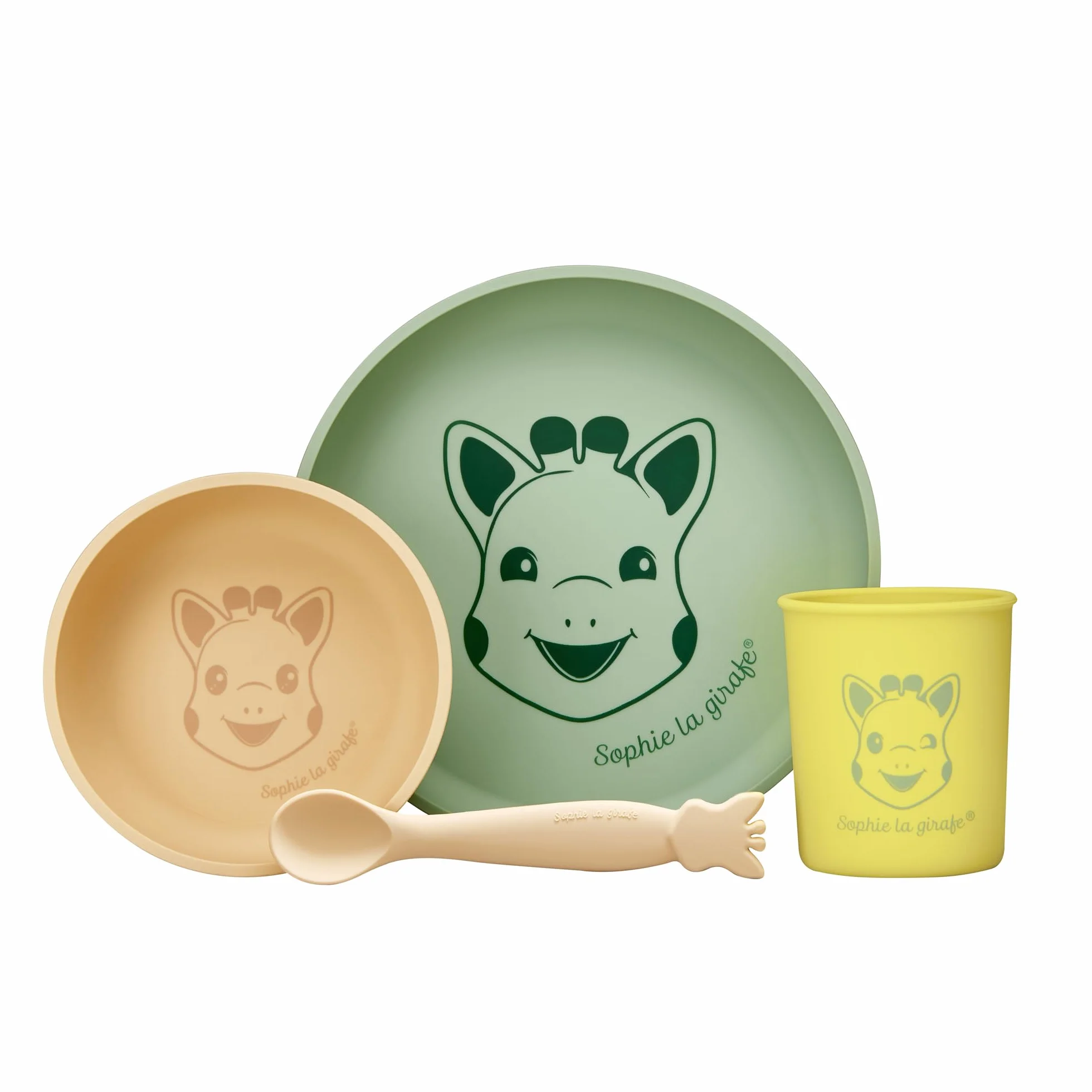 Sophie la Girafe Set de Repas en Silicone - Assiette, Bol, Verre et Cuillère Passe au Lave Vaisselle et Micro-ondes