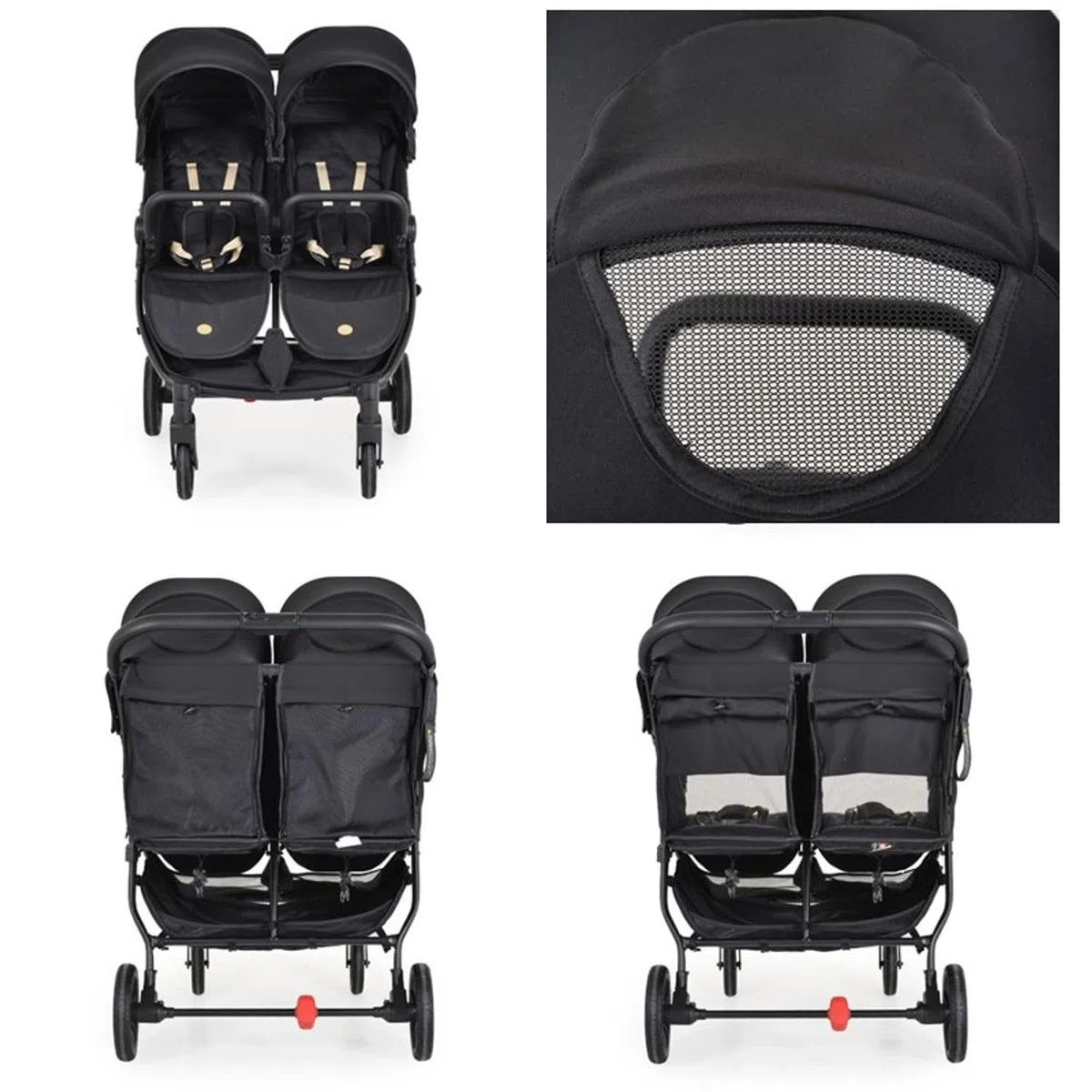 Cangaroo poussette jumelle 2Gether, couvre-pieds, cadre aluminium, pliable, coloris:noires