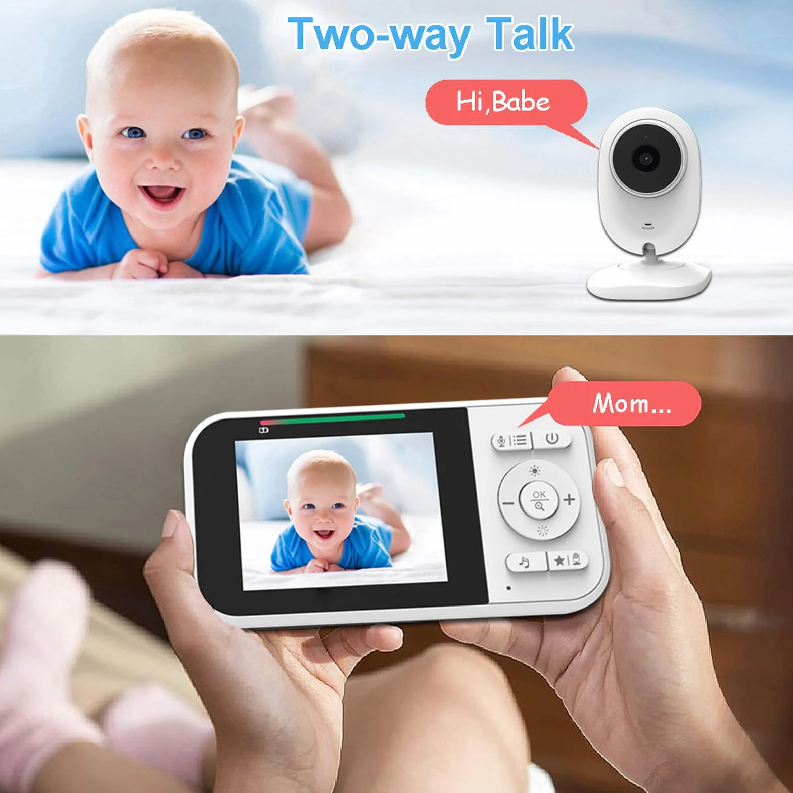 SEAFRONT Babyphone 1080p HD Vision Nocturne Écran 2,5 Pouces Audio Bidirectionnel