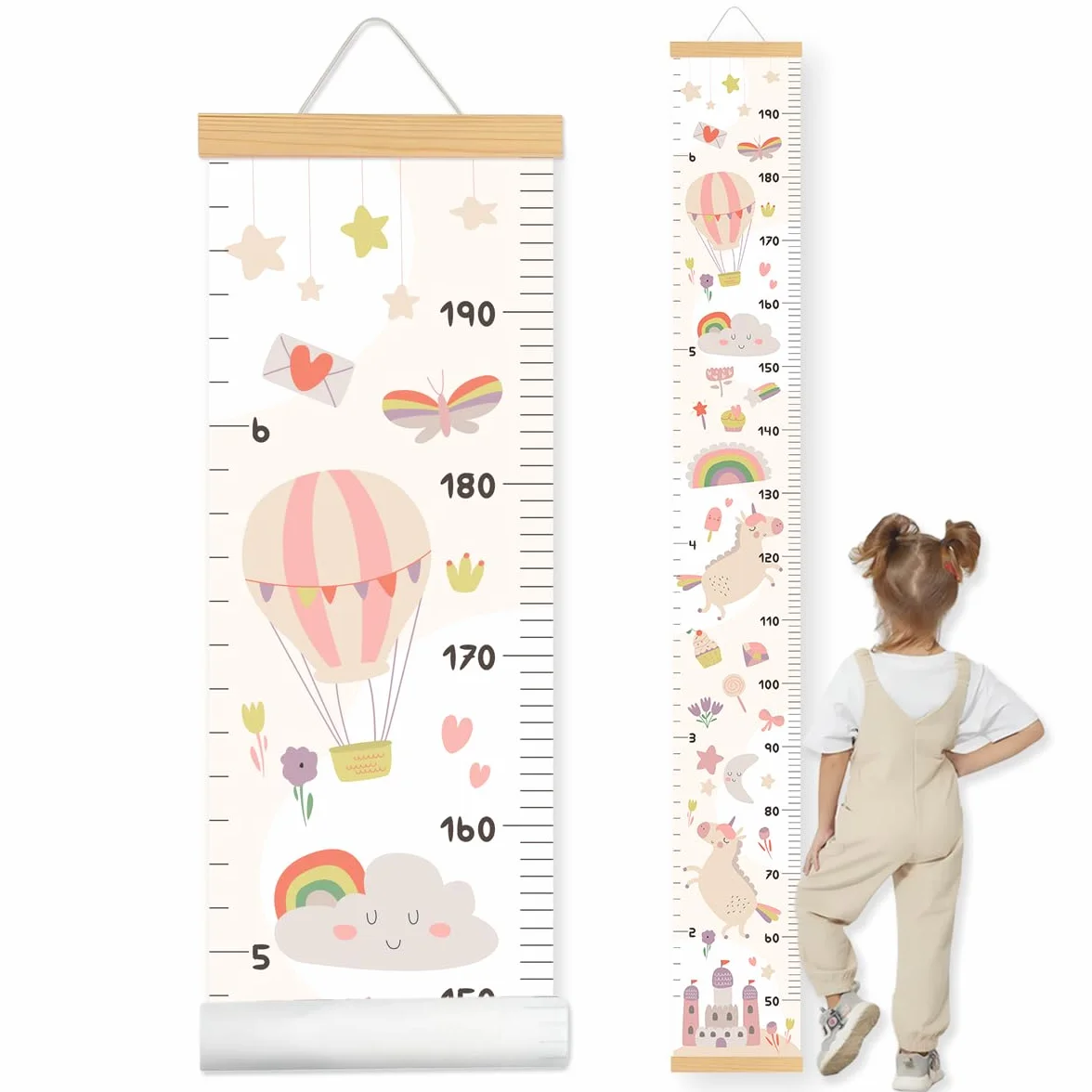 Toise Murale Enfants Mesure Croissance Bébé 160cm x 20cm Château Licorne Beige Clair