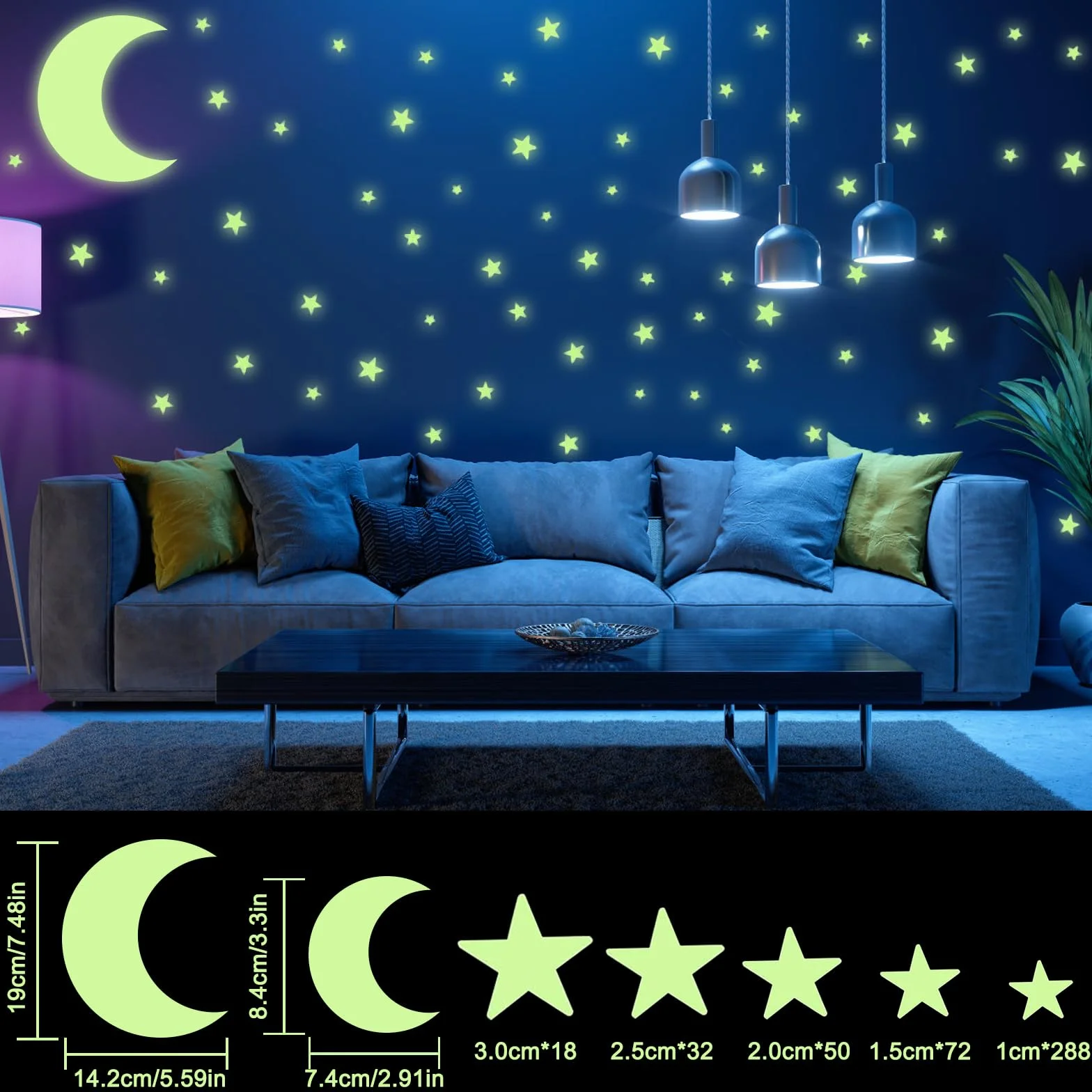 Autocollants Phosphorescent Étoiles et Lunes pour Chambre Enfant 462 Pcs Décoration Plafond