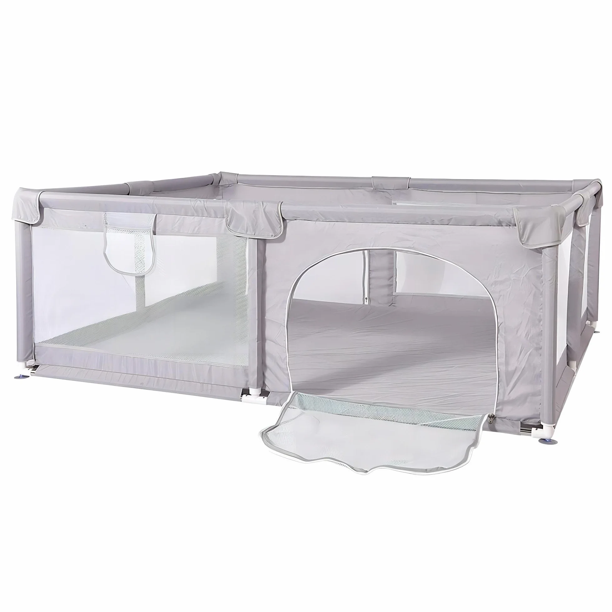 Parc Bebe Modulable 180 x 150 x 66 cm Tissu Oxford avec Barrières et Tapis de Jeux Gris clair
