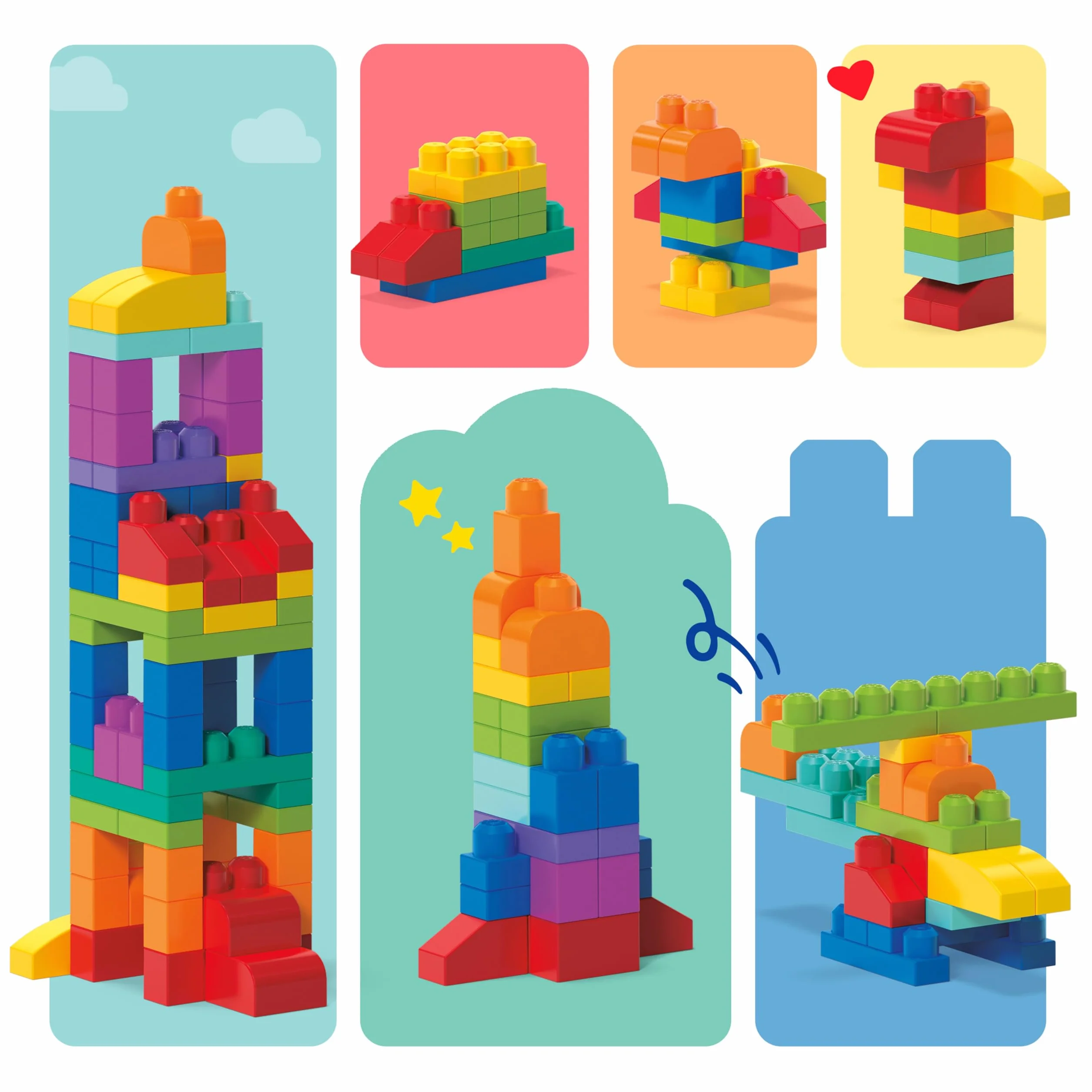 MEGA Bloks Sac bleu jeu de blocs de construction 80 pièces jouet bébé enfant 1-5 ans DCH63