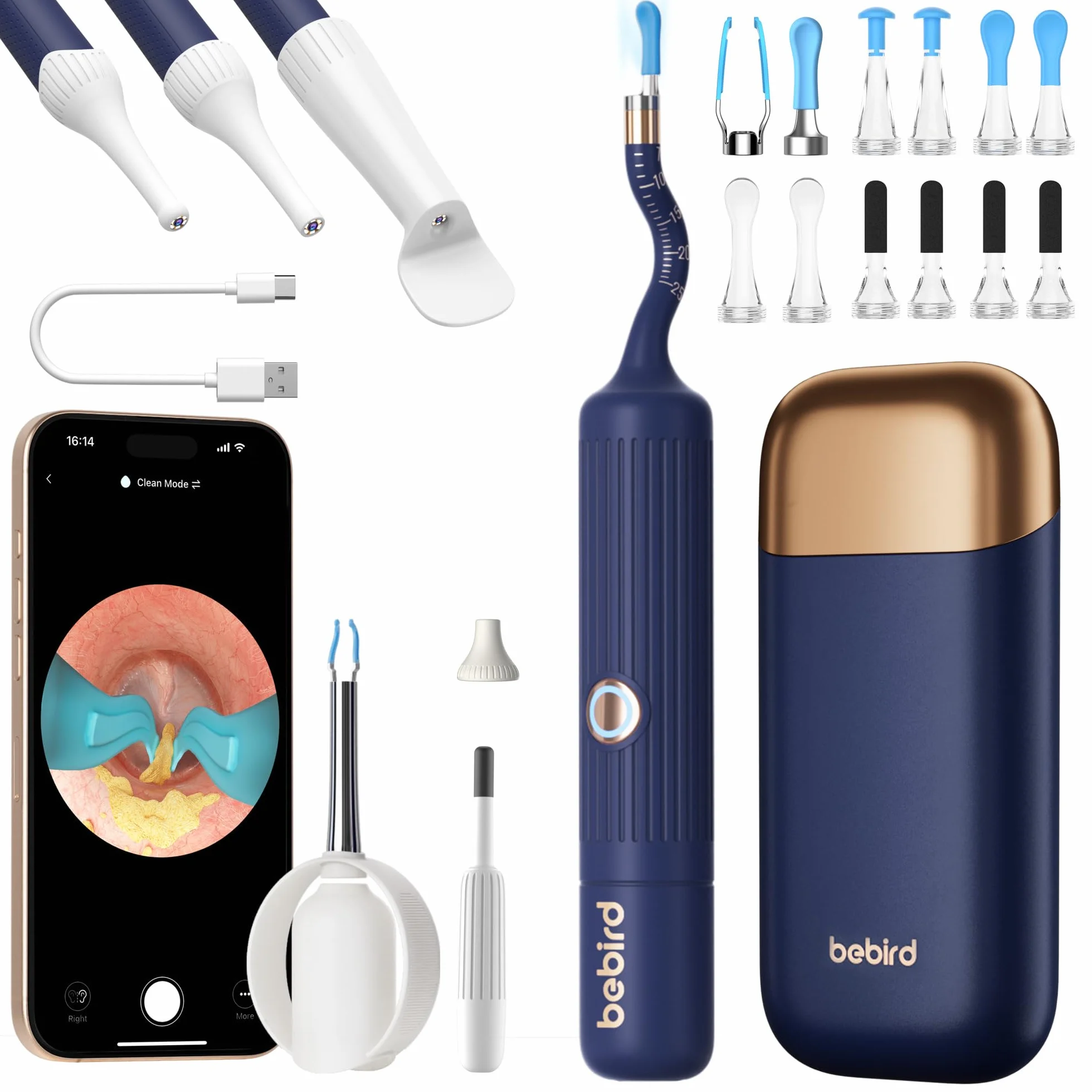 BebirdPro Earsight Plus Otoscope HD 1920P avec caméra, nettoyeur d'oreille réglable avec lumière, boîte portable