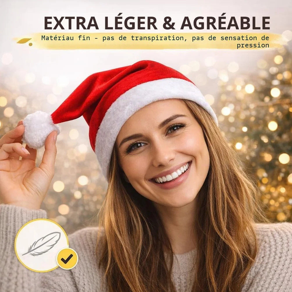 Lot de 2 bonnets de Noël rouges unisexe - Bonnet de Père Noël pour adultes et enfants