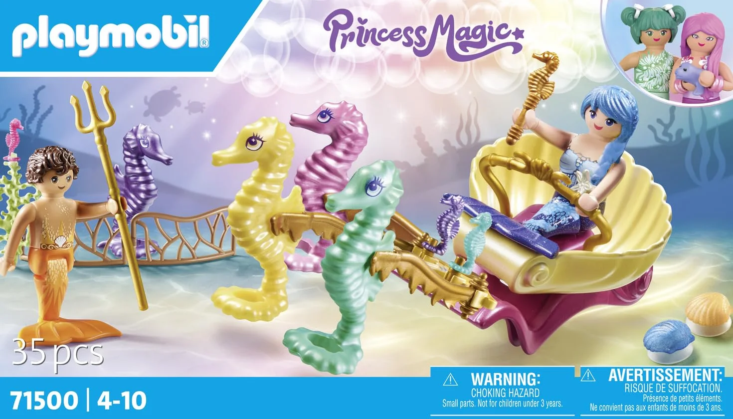 Playmobil 71500 Calèche avec sirènes et hippocampes Princess Magic - Deux Personnages, Une Calèche, Coquillages - Dès 4 Ans