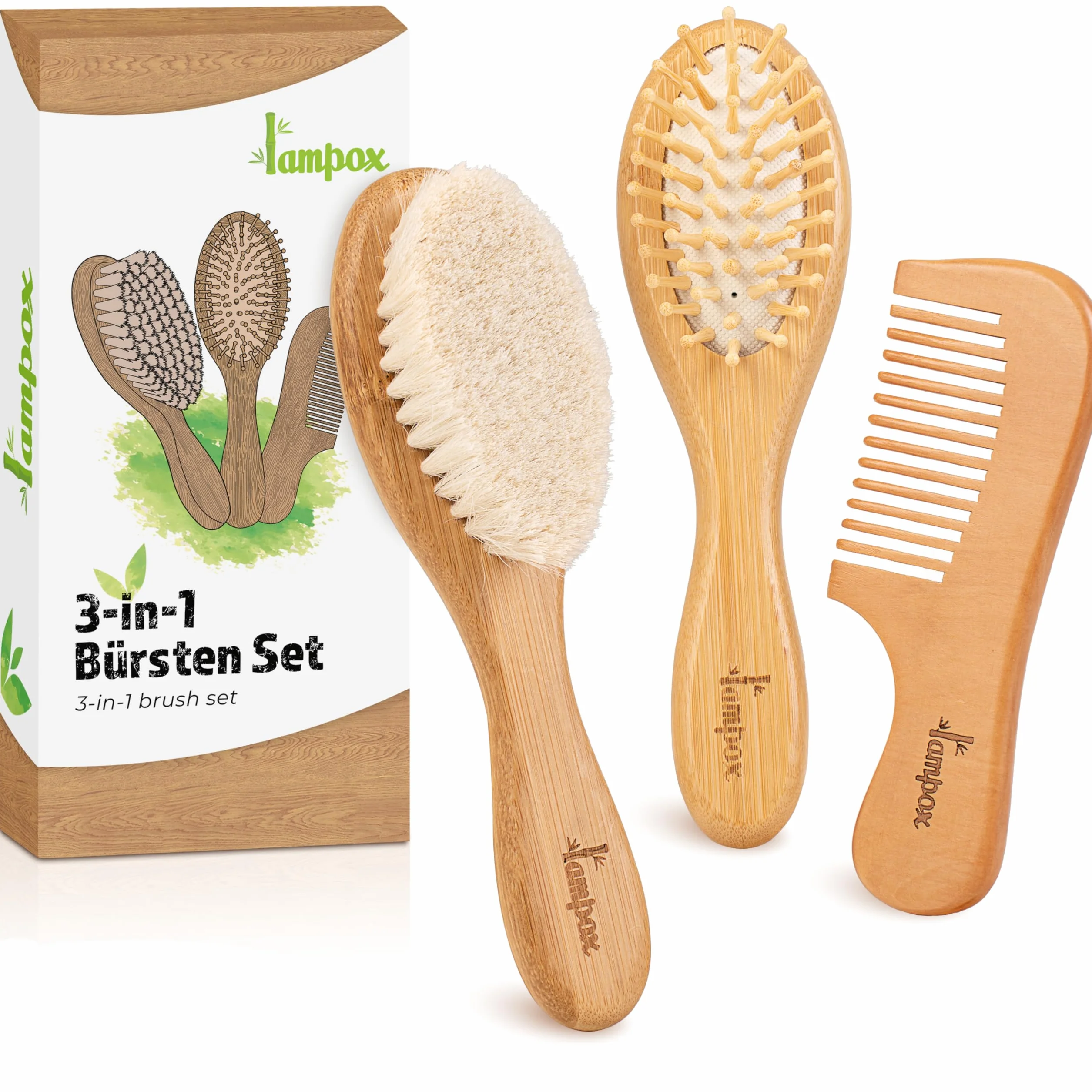 Brosse à cheveux bébé en bois naturel poils de chèvre doux peigne ensemble