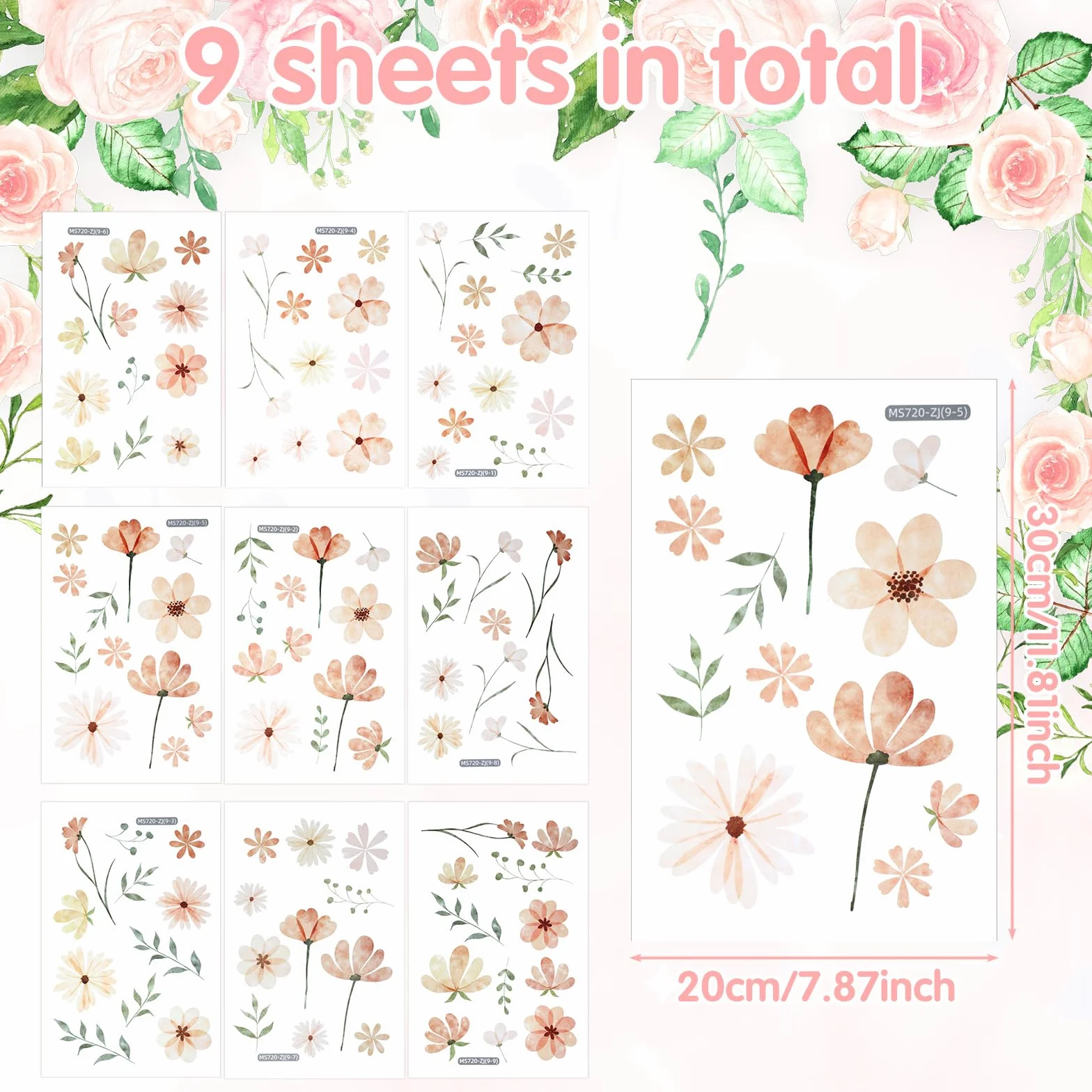 Stickers Muraux Boho Fleurs Feuilles Autocollants Muraux Petits Motifs Floraux