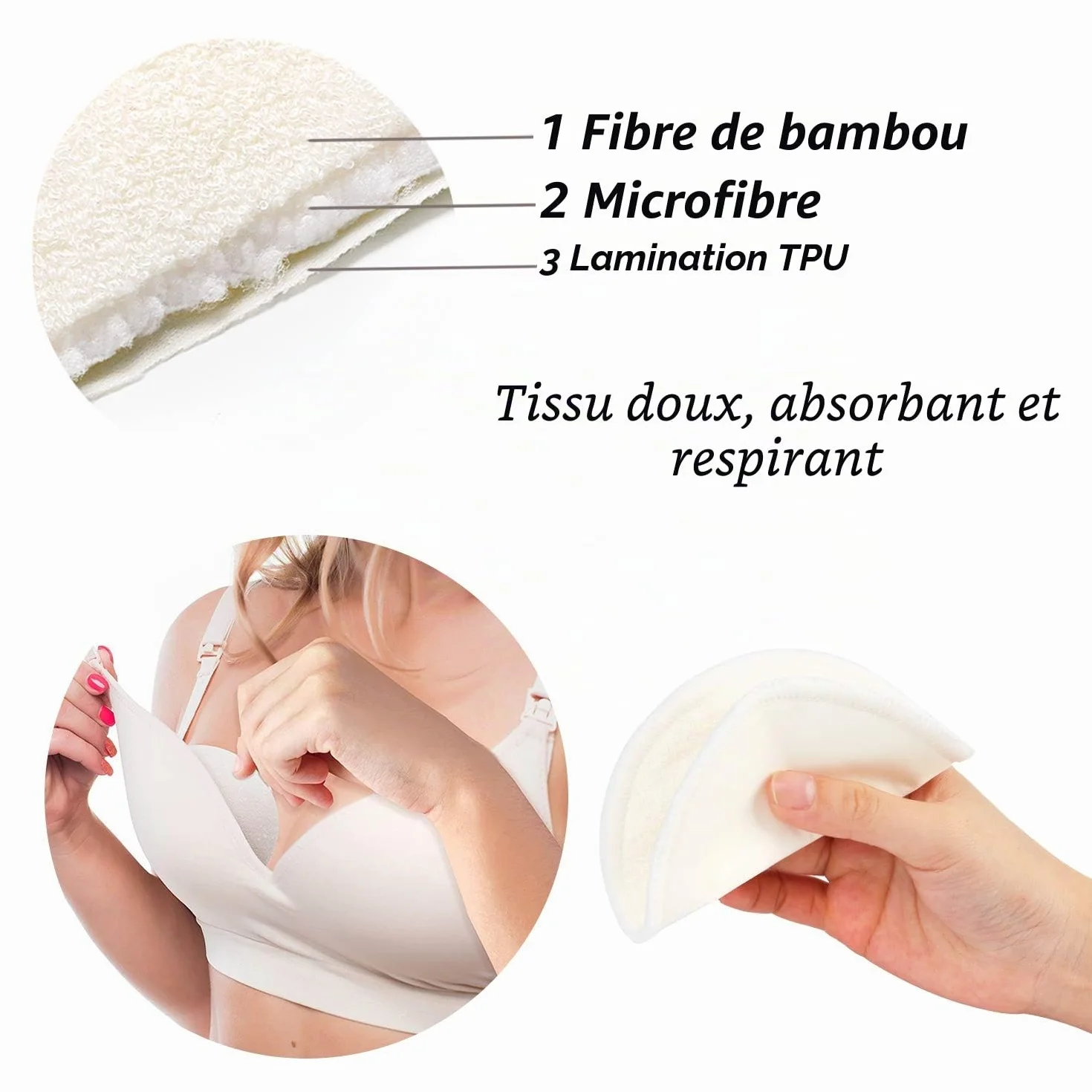 PHOGARY 14PCS Coussinets d'allaitement lavables, Bambou Bio, Absorbant, hypoallergénique, Tapis écologiques d'allaitement avec Sac à Linge et Sac de Rangement