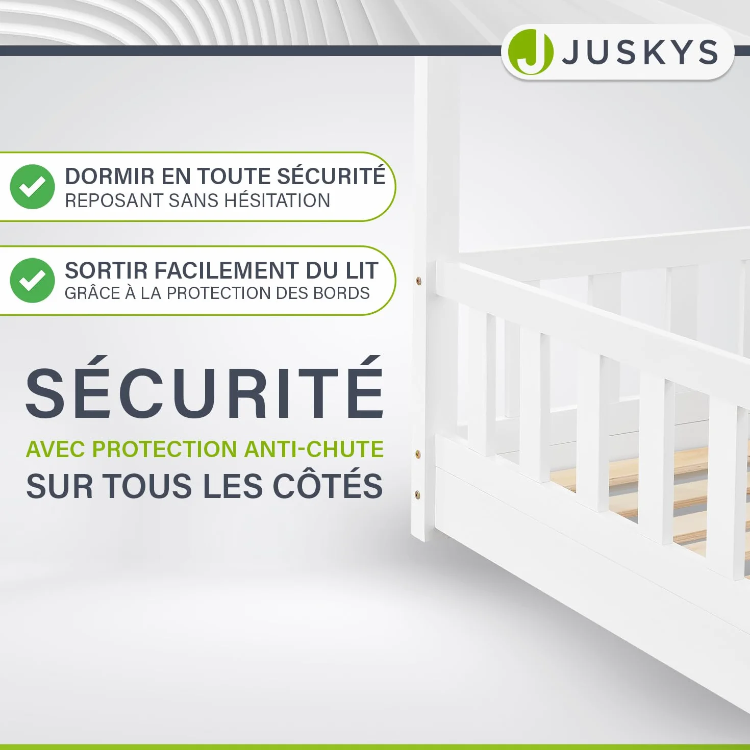 Juskys Lit Cabane Enfant Marli 80x160 cm Bois Massif Blanc avec Protection Antichute