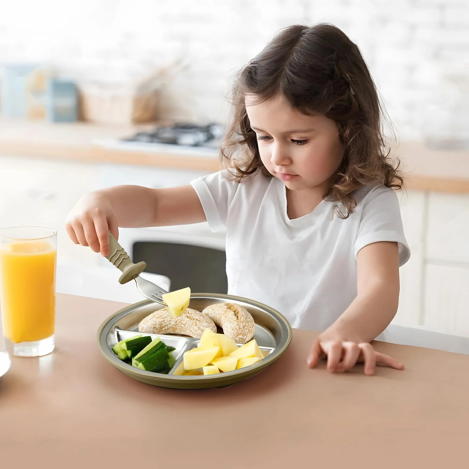 PandaEar Assiettes en Acier Inoxydable avec Suction pour Bébé, Lot de 3, Assiette Divisée pour Enfants, Set de Repas Antidérapant (Bleu)