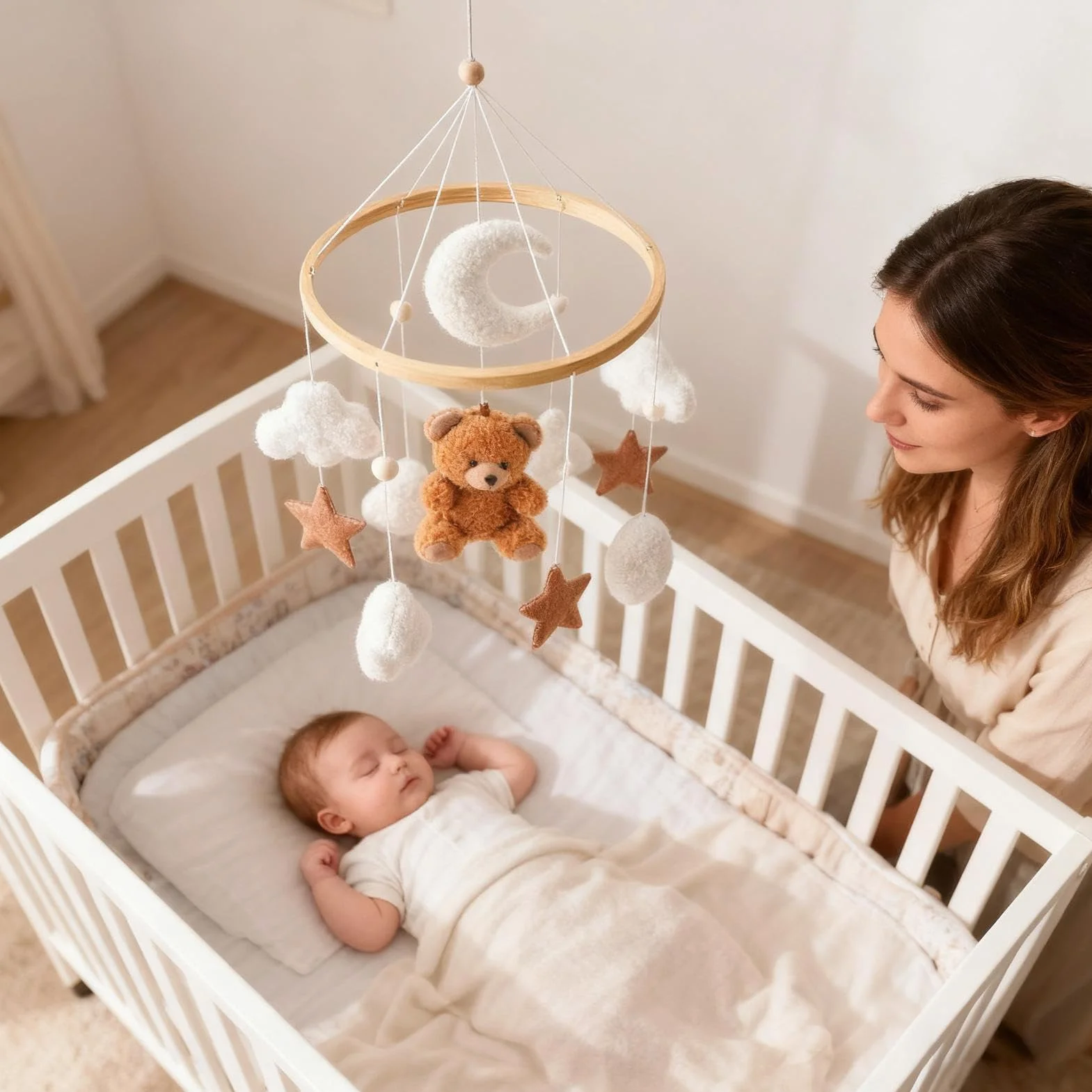 Mobile Pour Lit Bébé Décor Étoile Ours Tourne 360° pour Fille Garçon Berceau