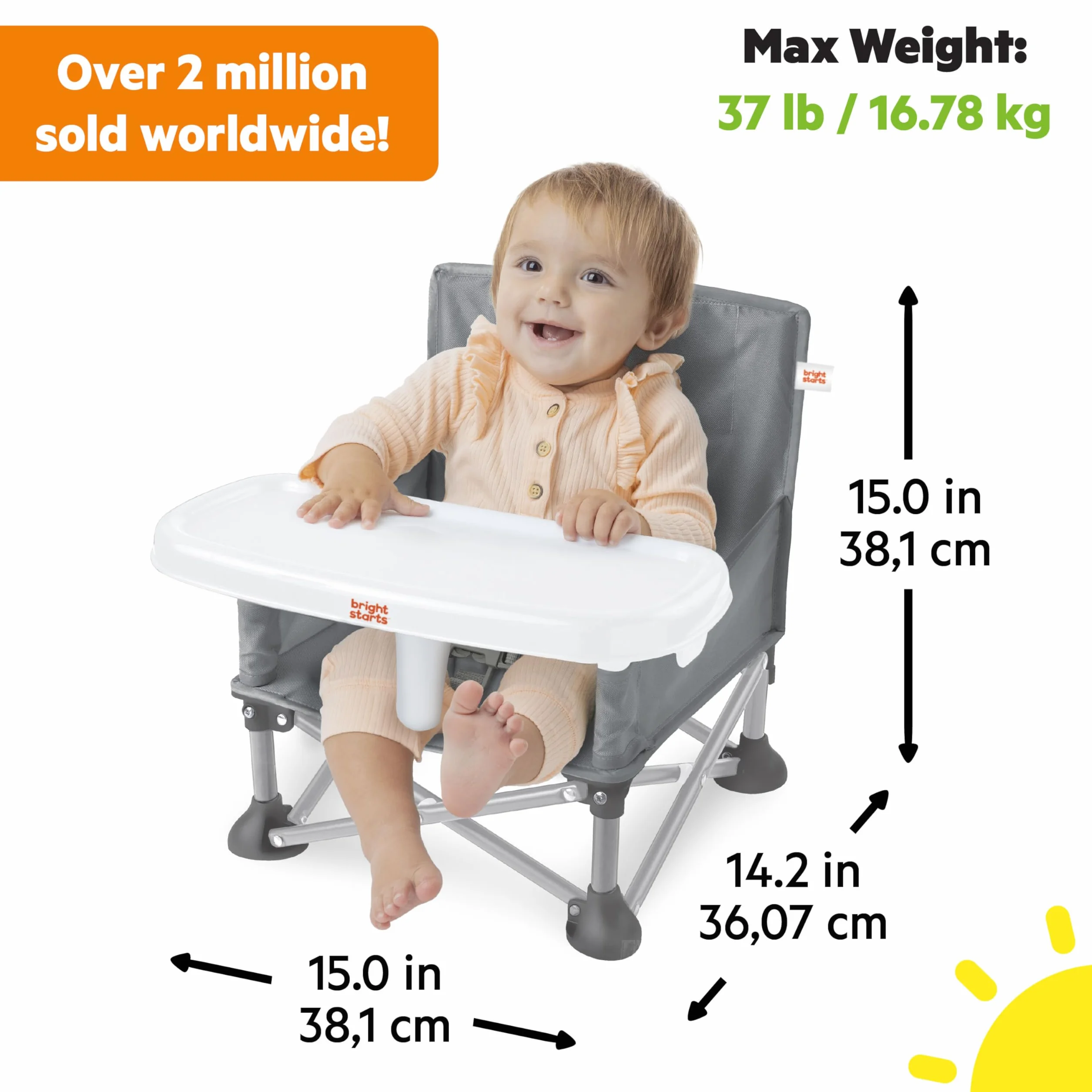Bright Starts Rehausseur Portable Pop 'N Sit avec Tablette pour Repas Gris 6 Mois à 3 Ans