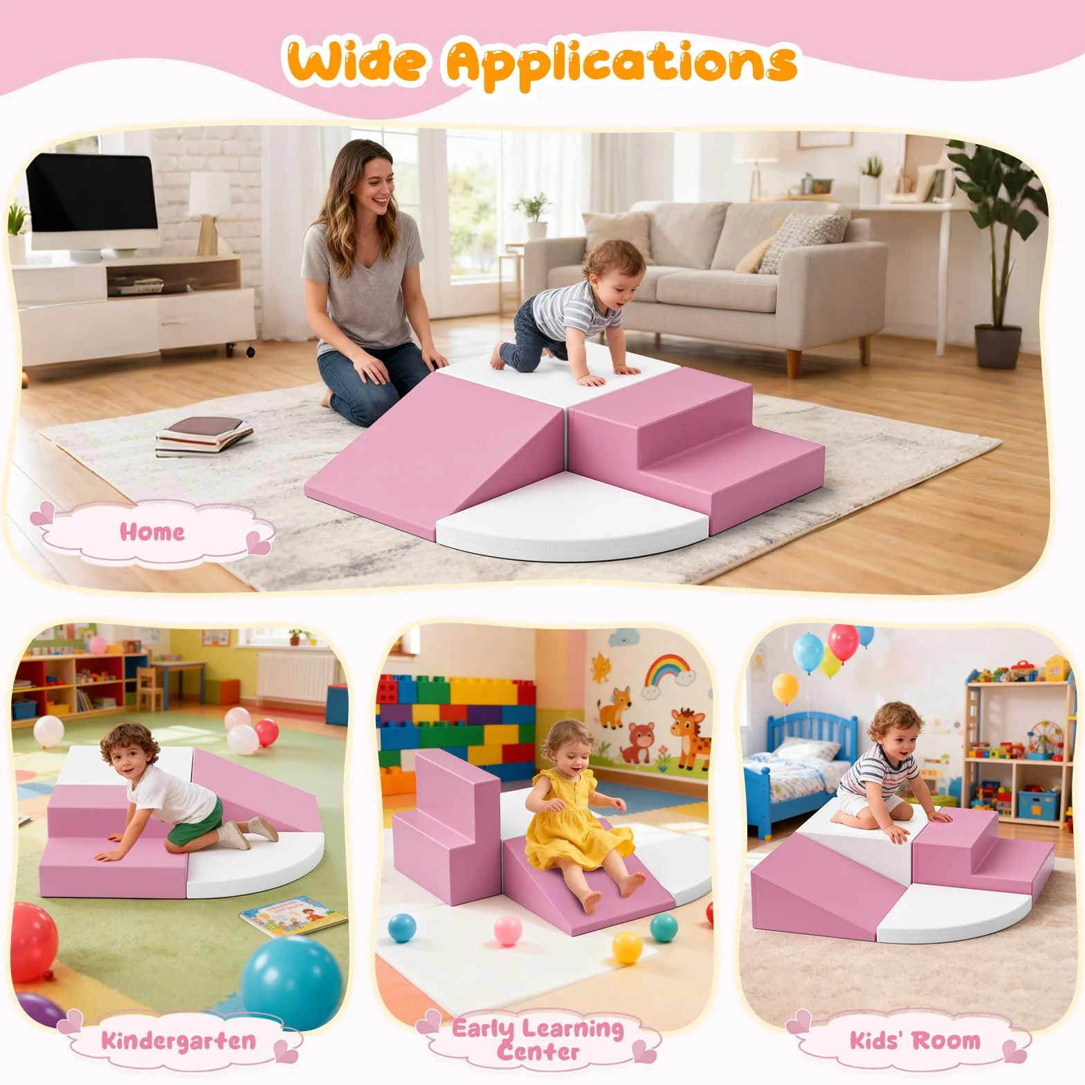 Blocs de construction en mousse pour enfants, grands blocs souples antidérapants, escalade bébé intérieur, rose et blanc